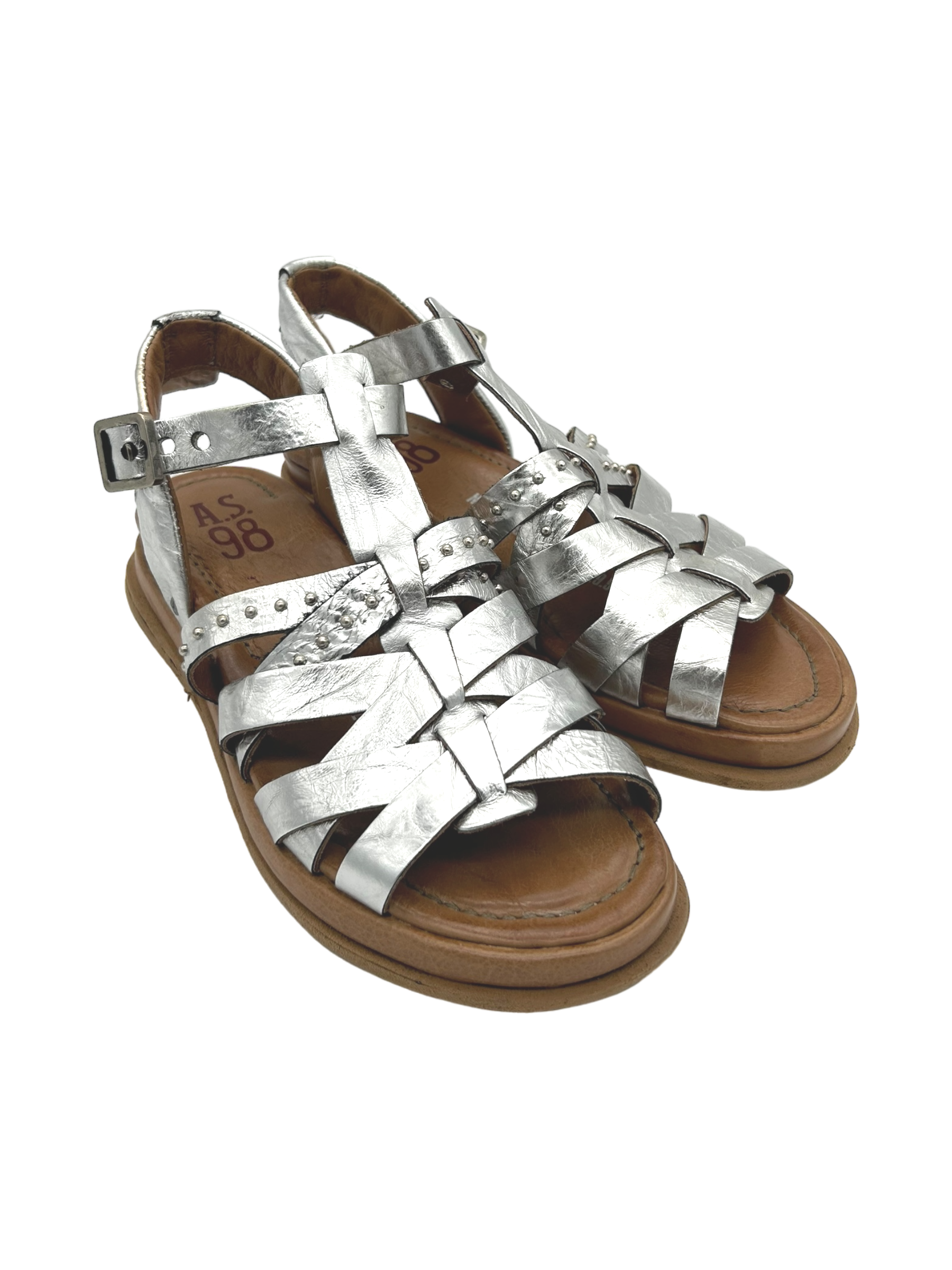 Sandali zeppa pelle donna AS98 Argento - B60006 -