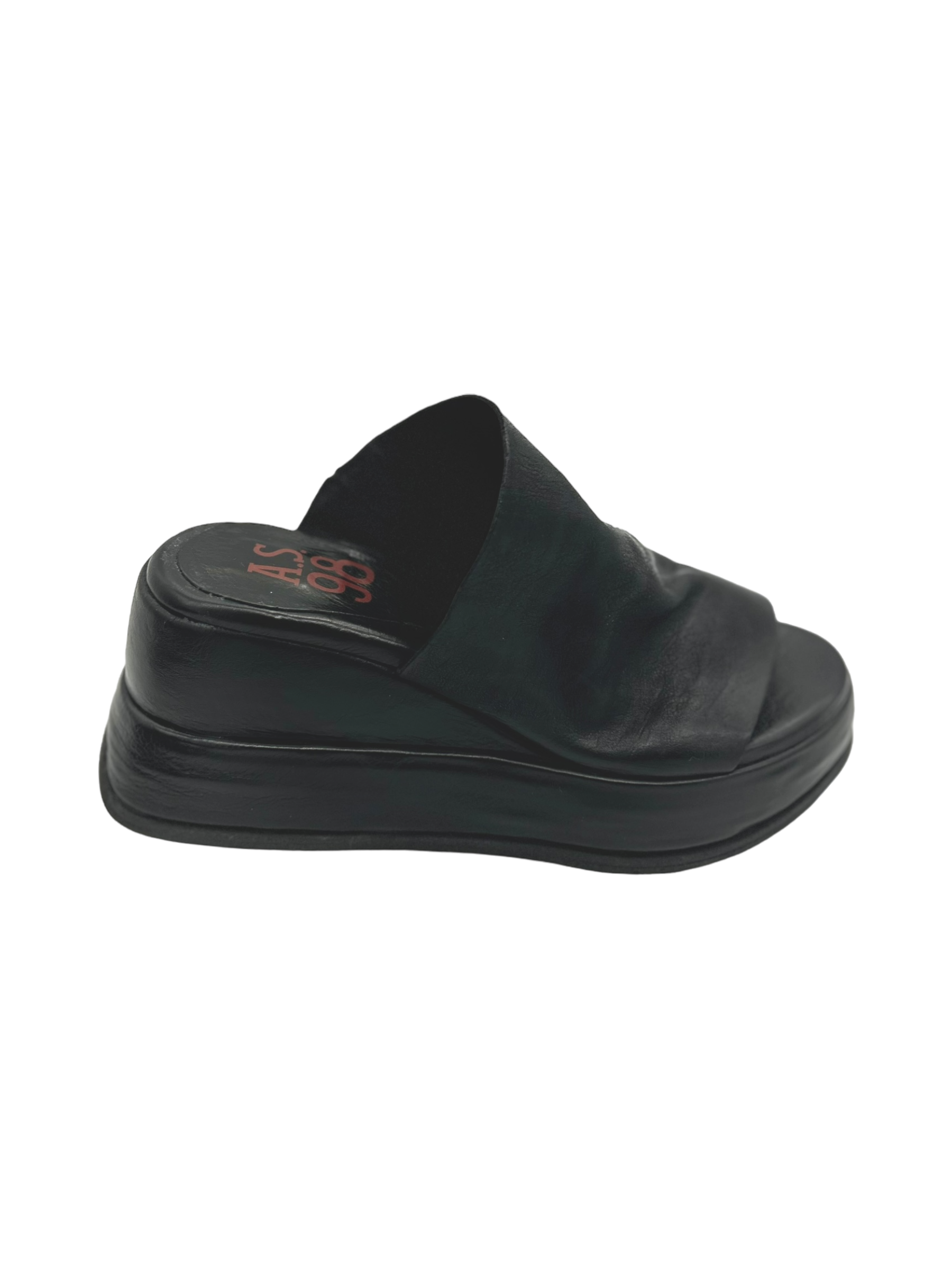 Ciabatta zeppa pelle donna Black AS98 - B27008 -