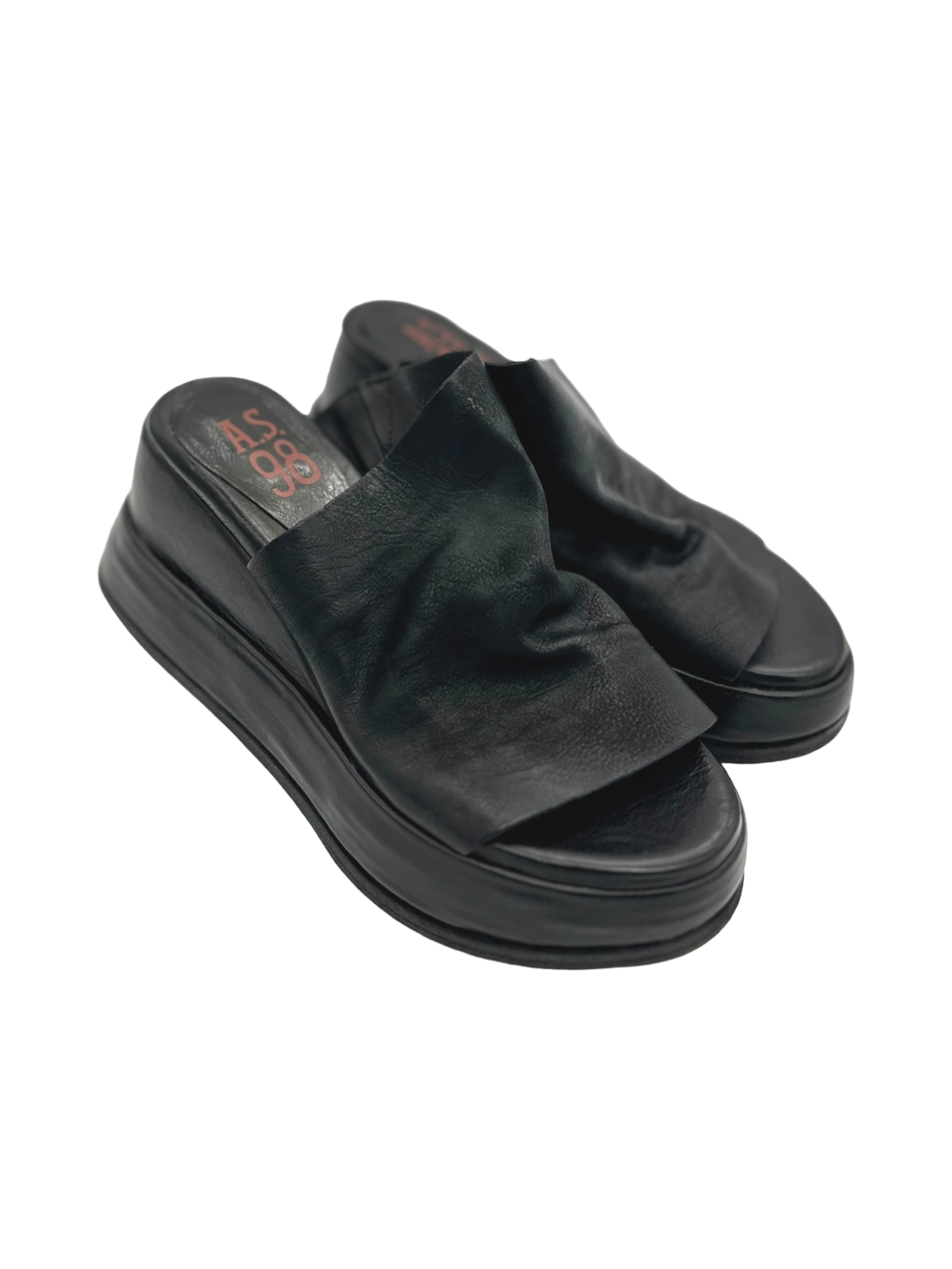 Ciabatta zeppa pelle donna Black AS98 - B27008 -