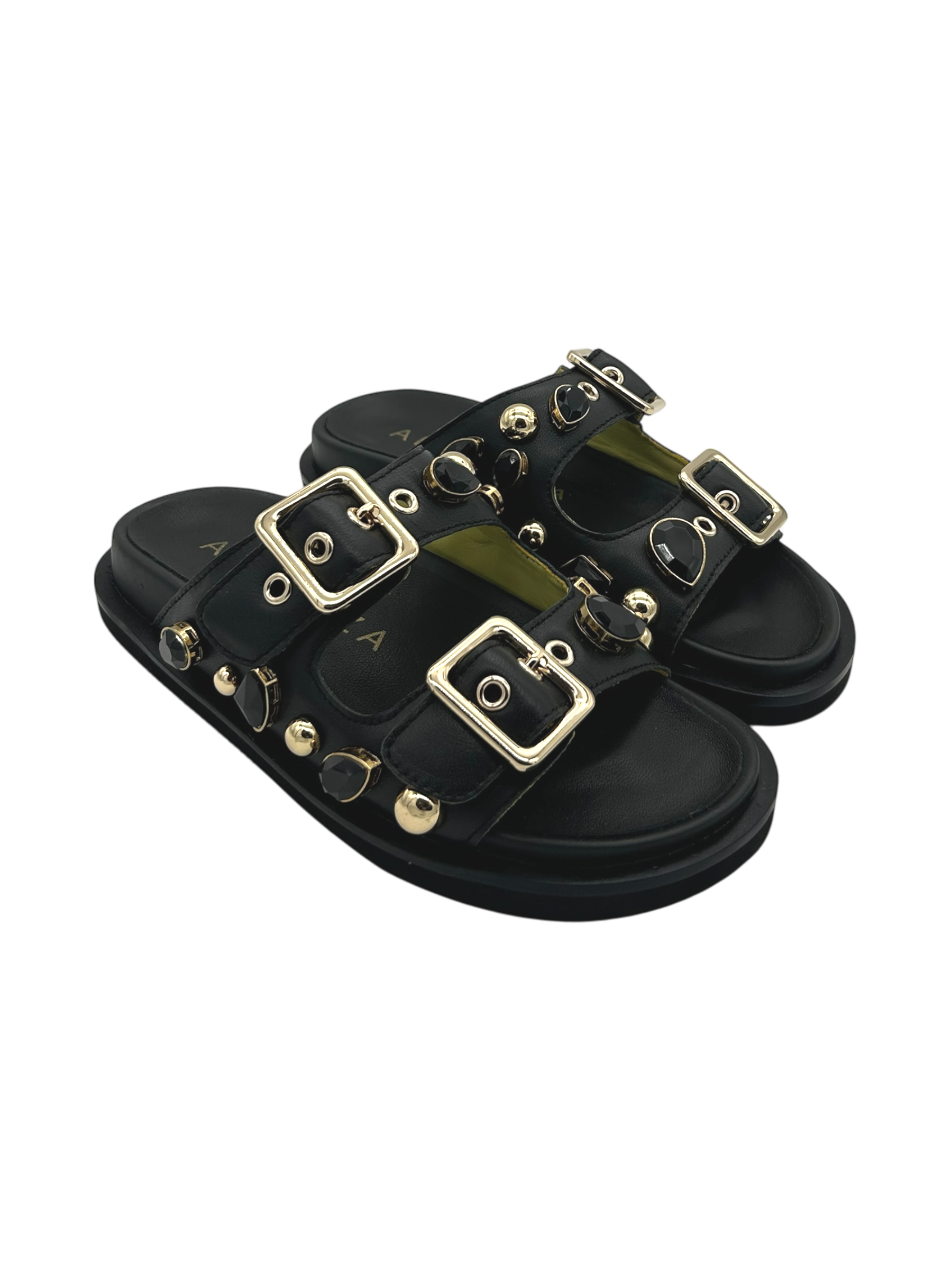 Ciabatta pelle donna Apepazza Black - Fiore -