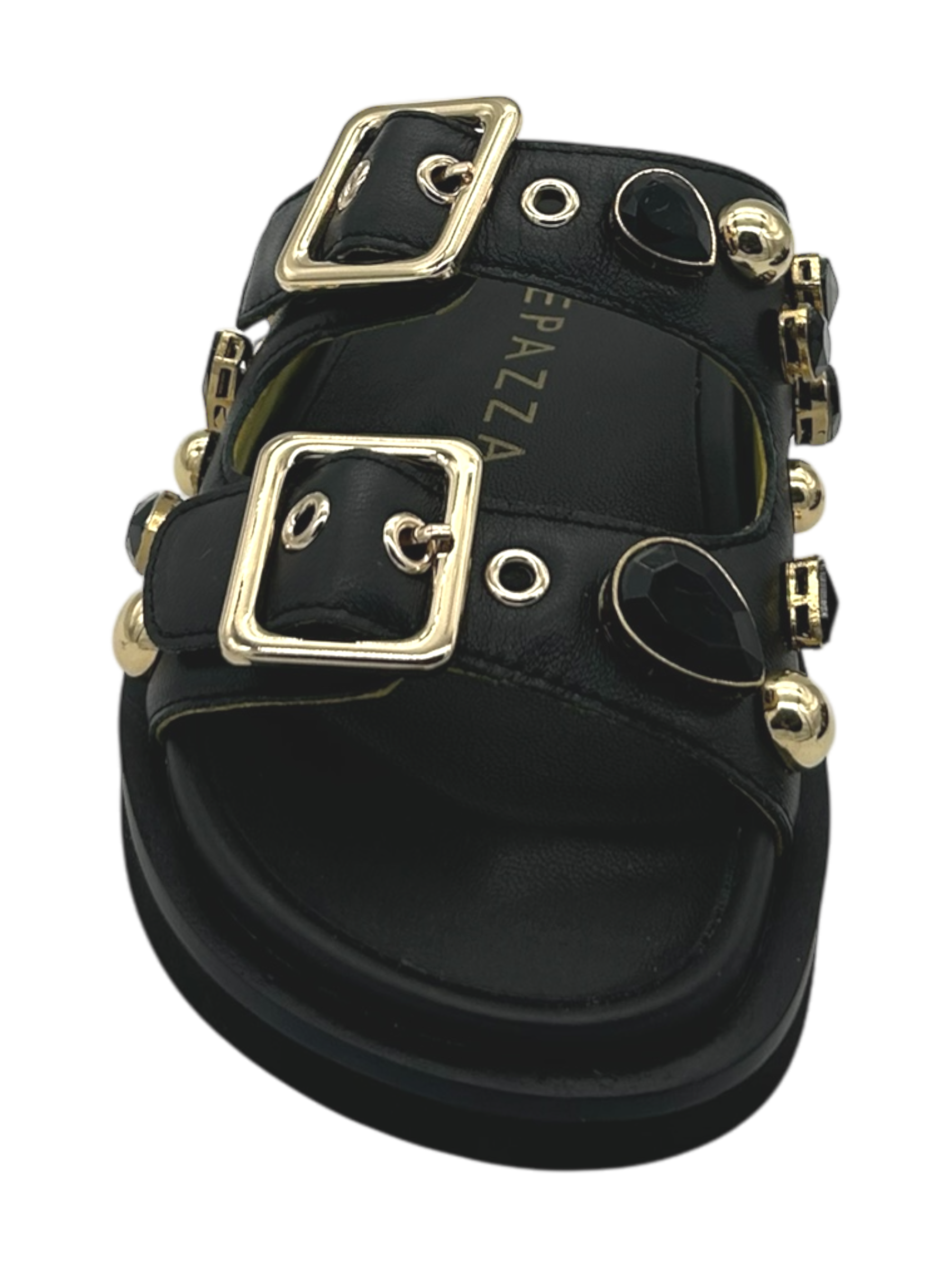 Ciabatta pelle donna Apepazza Black - Fiore -