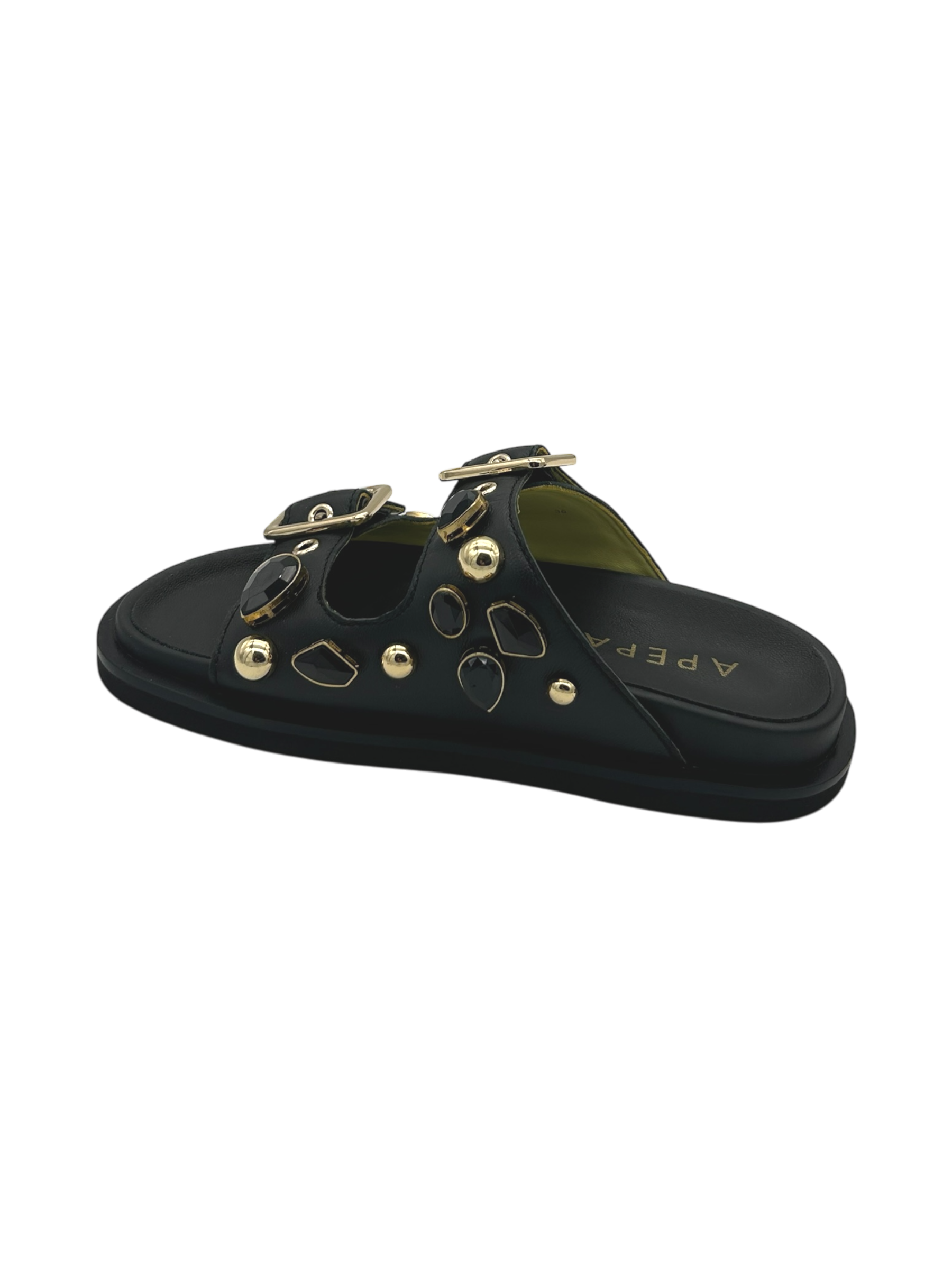 Ciabatta pelle donna Apepazza Black - Fiore -