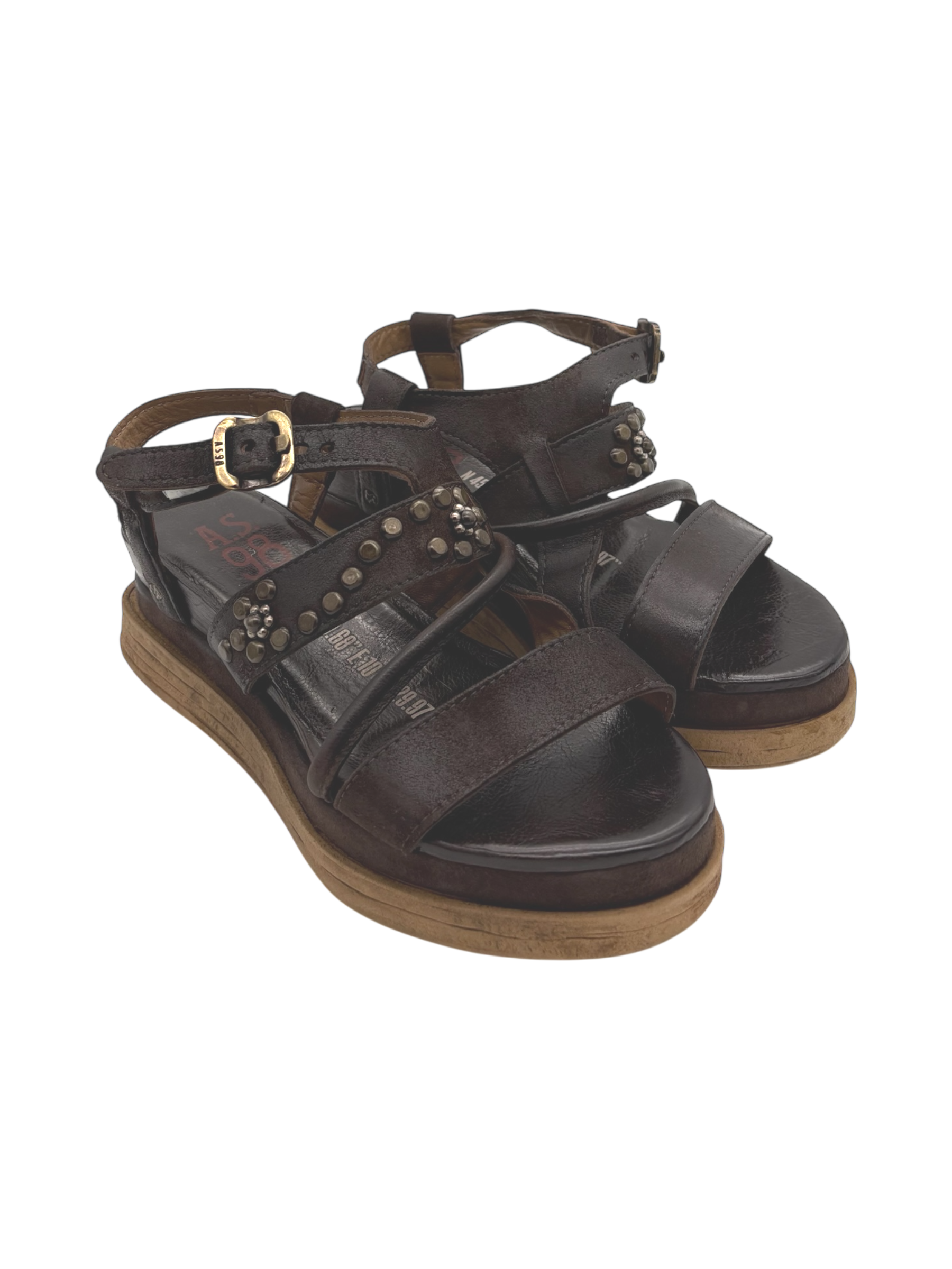 Sandalo in pelle zeppa donna As98 Lagos Ebano - A15053 -