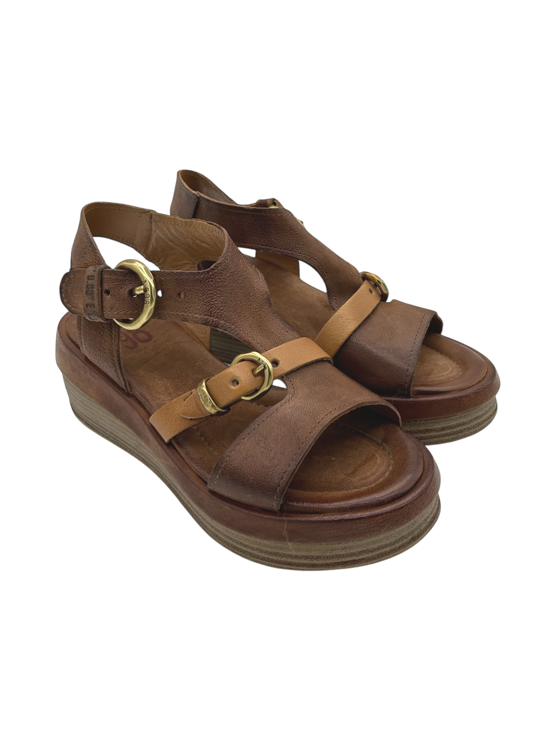 Sandalo in pelle zeppa donna AS98 Calvados   - C02006 -