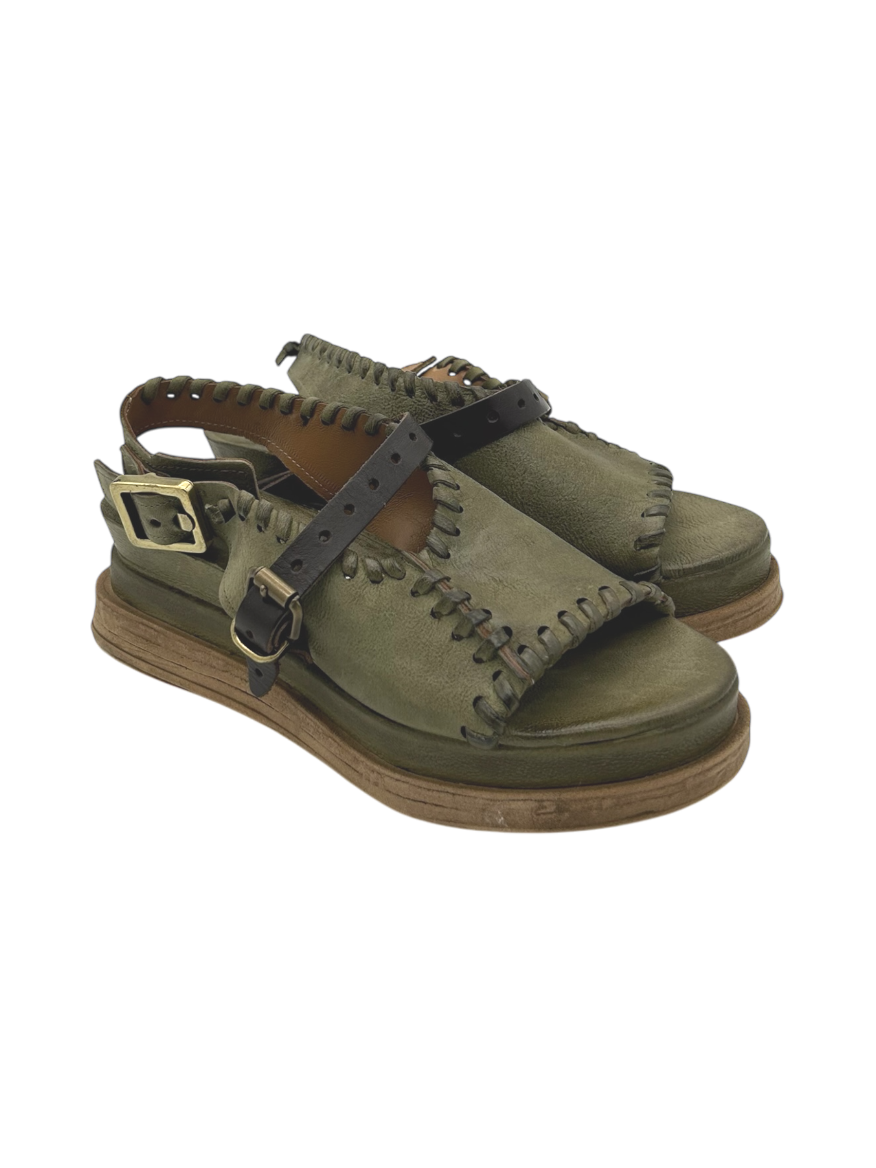Sandalo in pelle zeppa donna AS98 Lagos Green - A15042 -