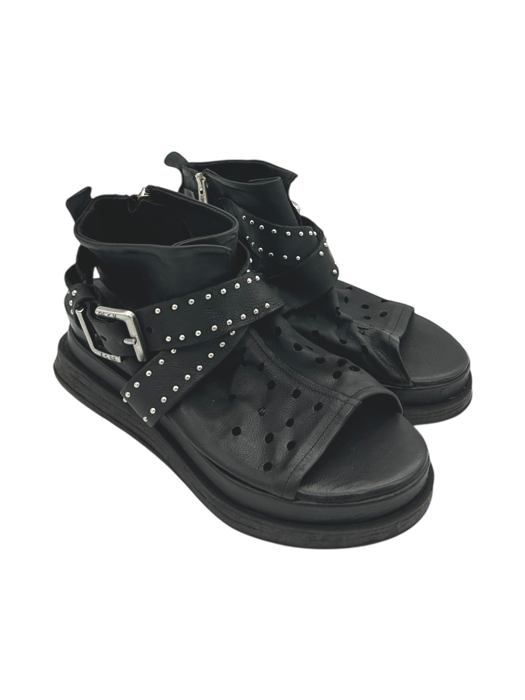 Sandalo in pelle zeppa donna AS98 Nero - A15036 -