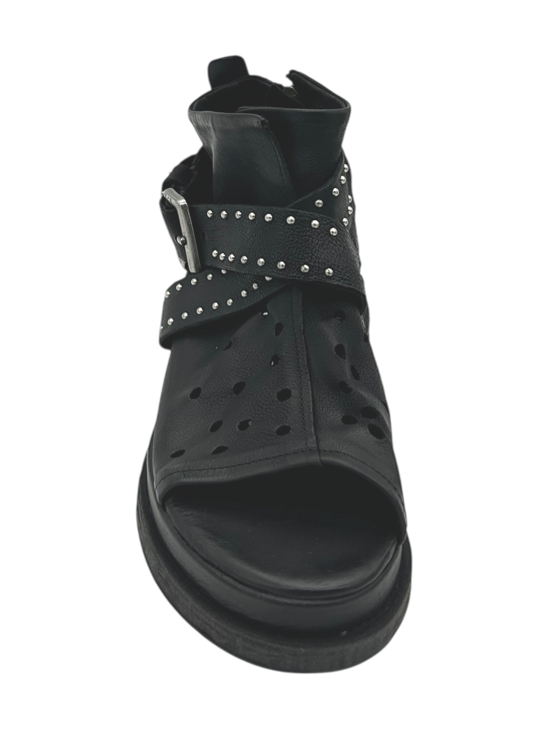 Sandalo in pelle zeppa donna AS98 Nero - A15036 -