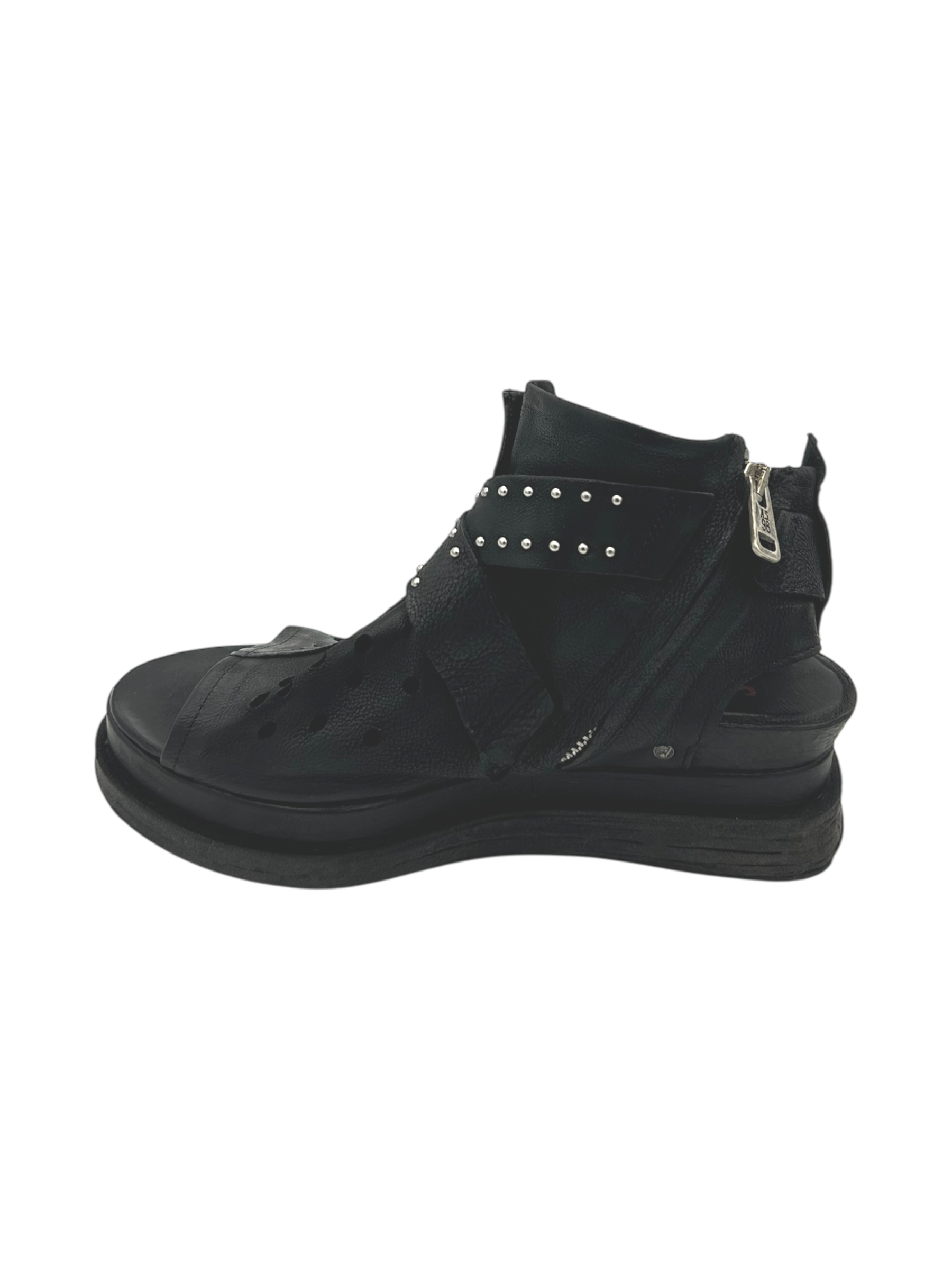 Sandalo in pelle zeppa donna AS98 Nero - A15036 -