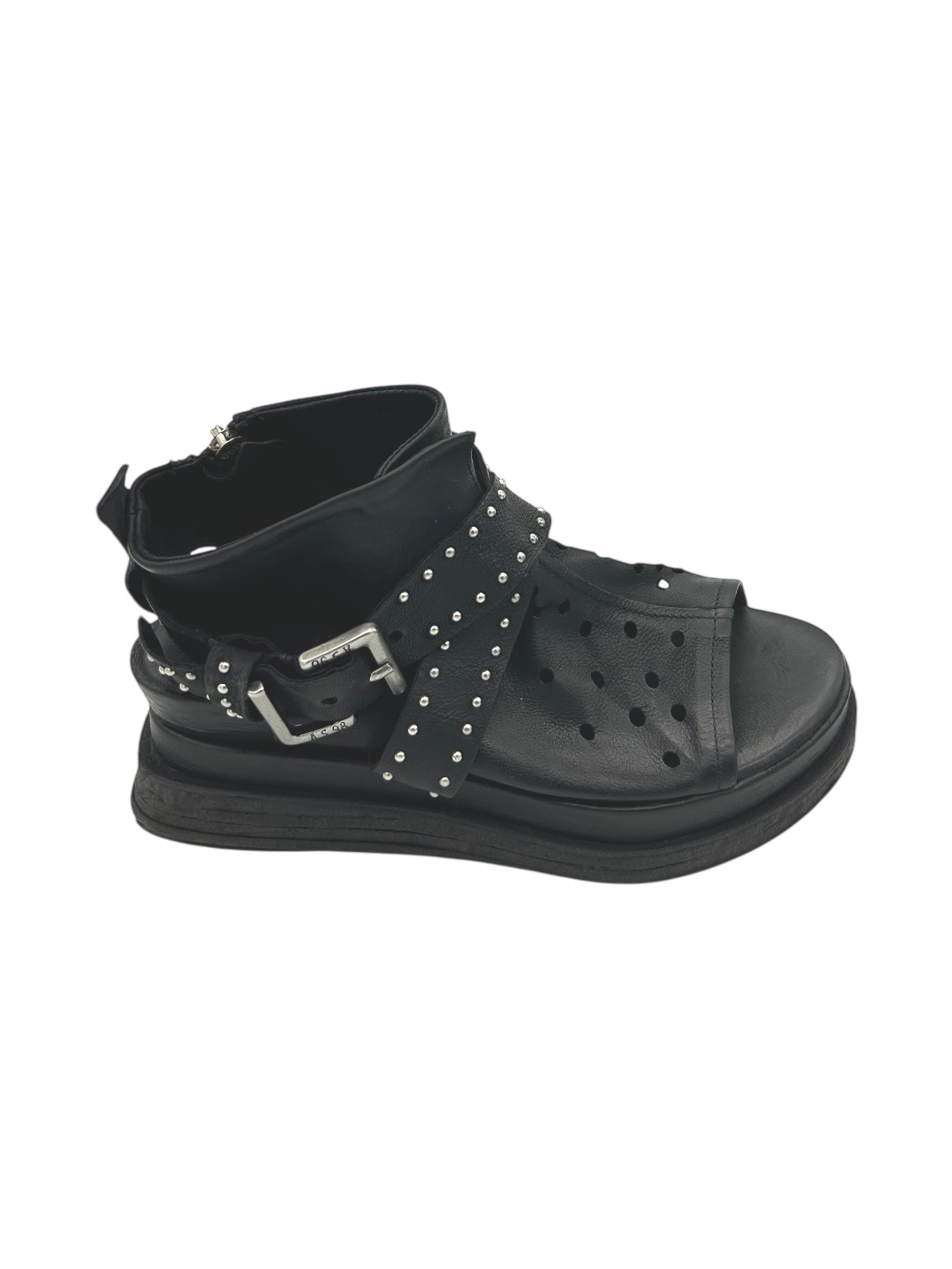 Sandalo in pelle zeppa donna AS98 Nero - A15036 -