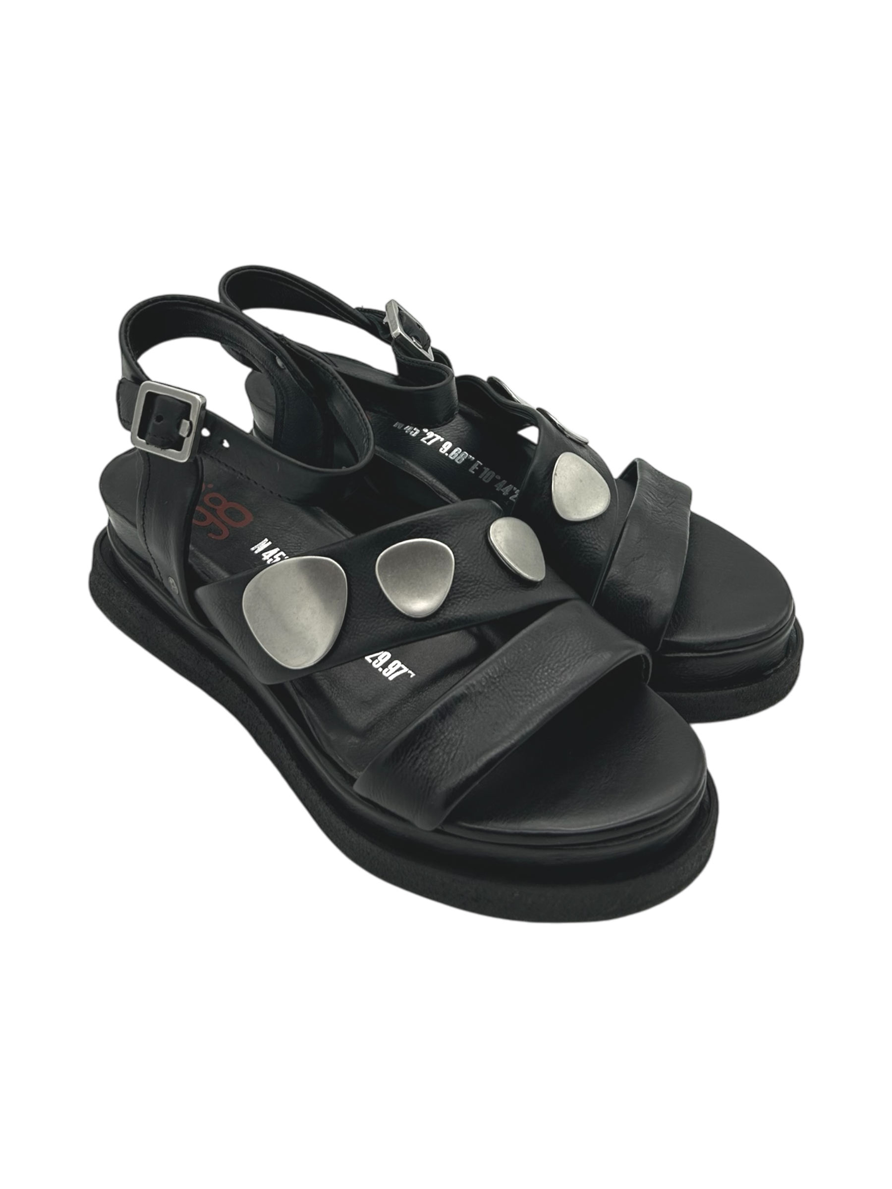 Sandalo in pelle zeppa donna AS98 Nero - A15040 -