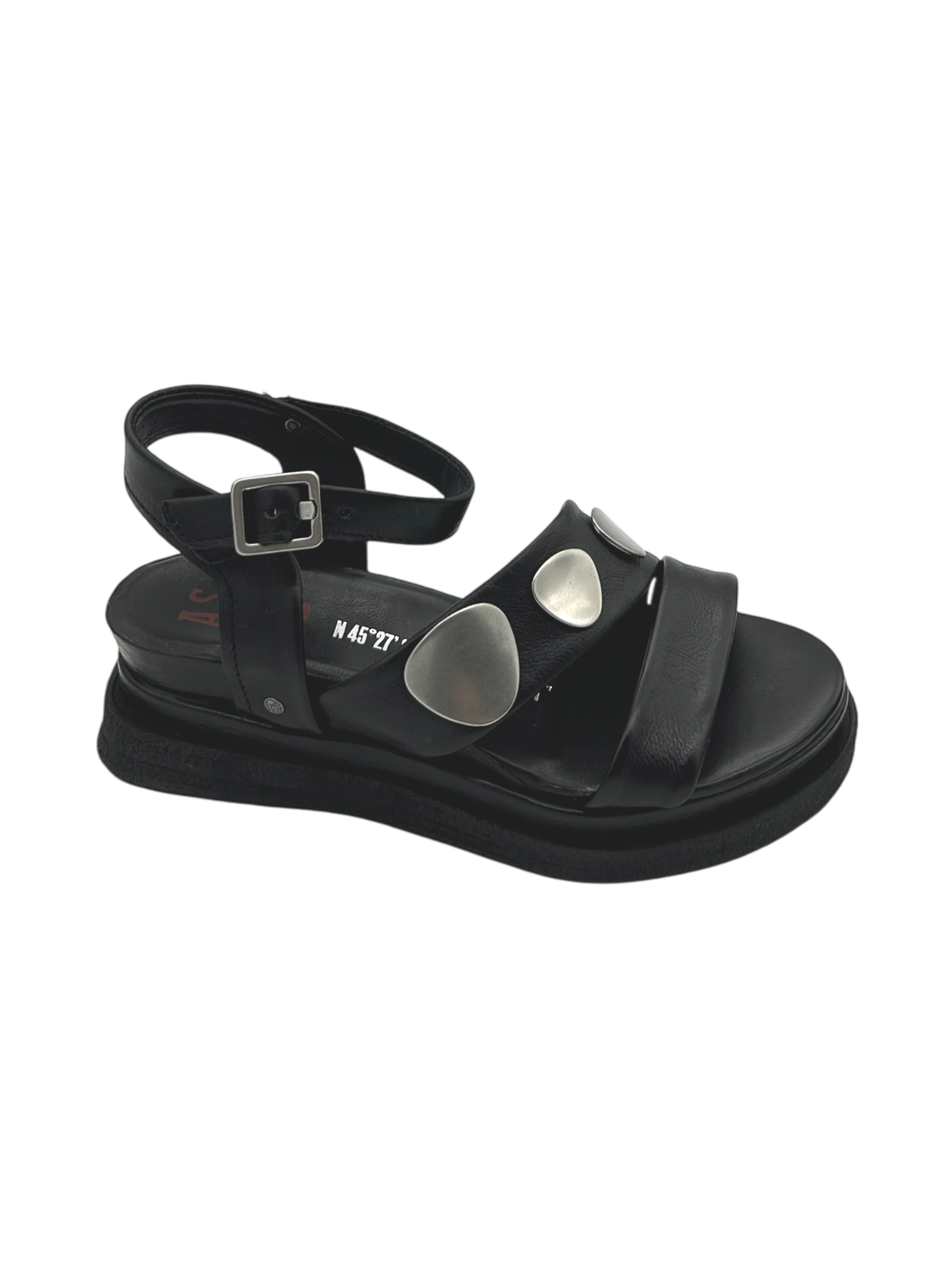 Sandalo in pelle zeppa donna AS98 Nero - A15040 -
