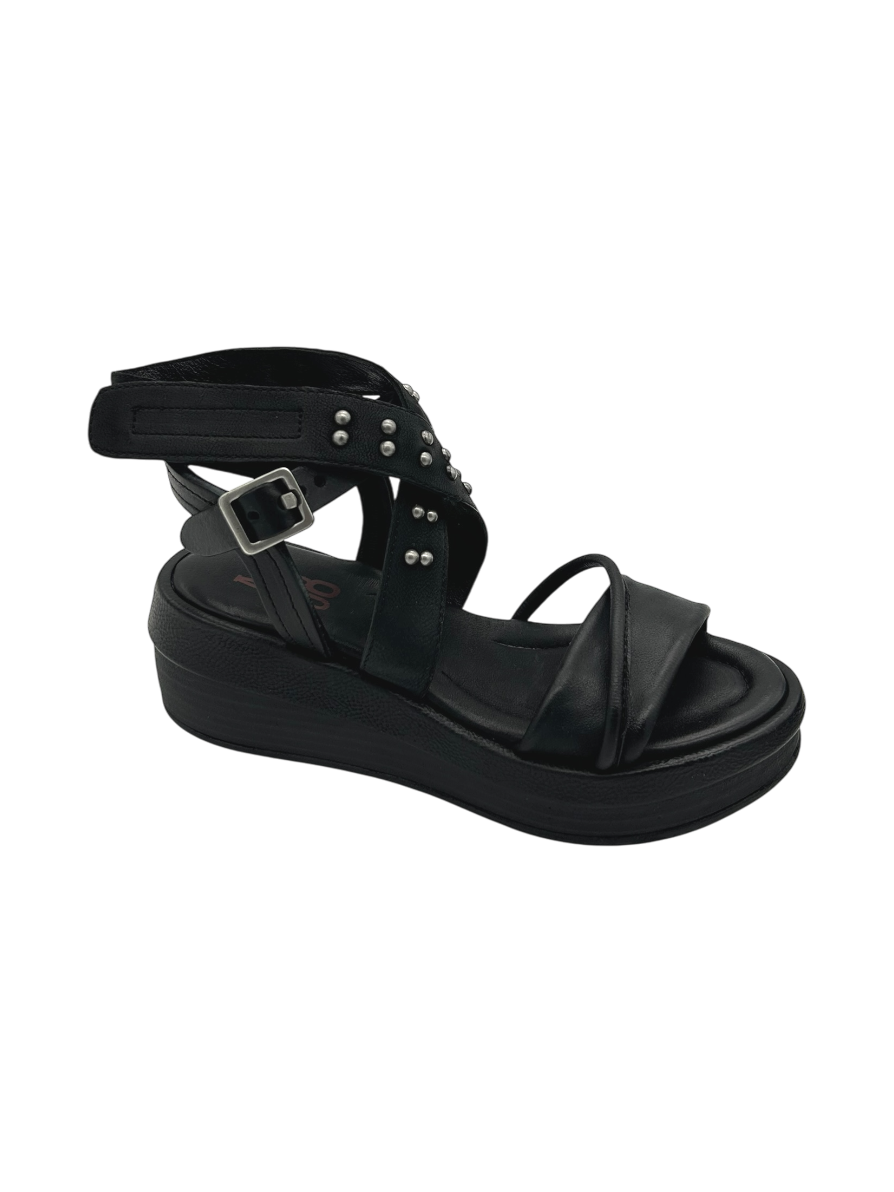 Sandalo in pelle zeppa donna AS98 Nero   - C02001 -