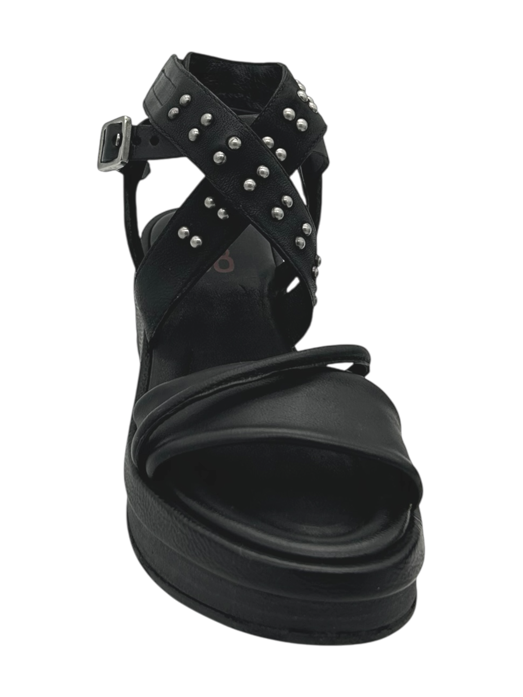 Sandalo in pelle zeppa donna AS98 Nero   - C02001 -