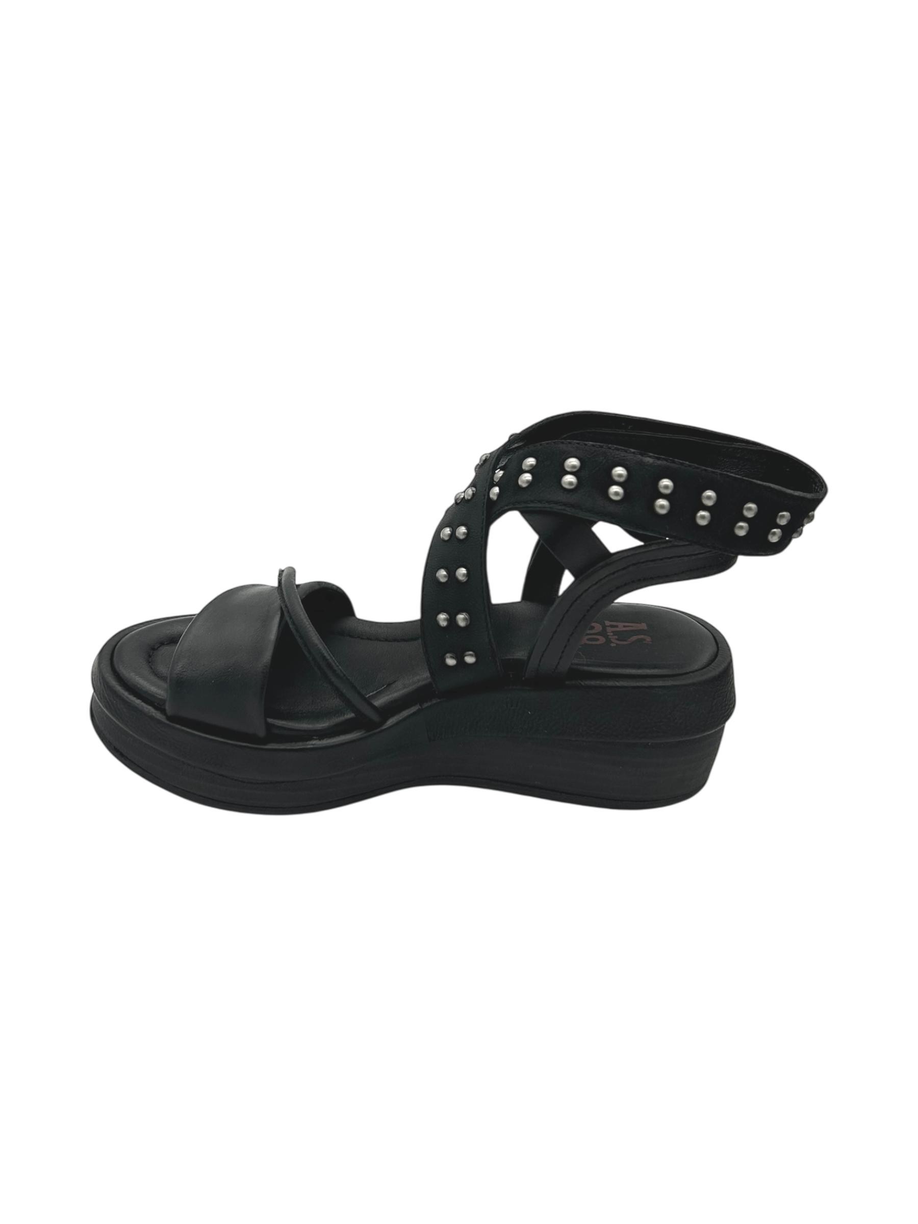 Sandalo in pelle zeppa donna AS98 Nero   - C02001 -