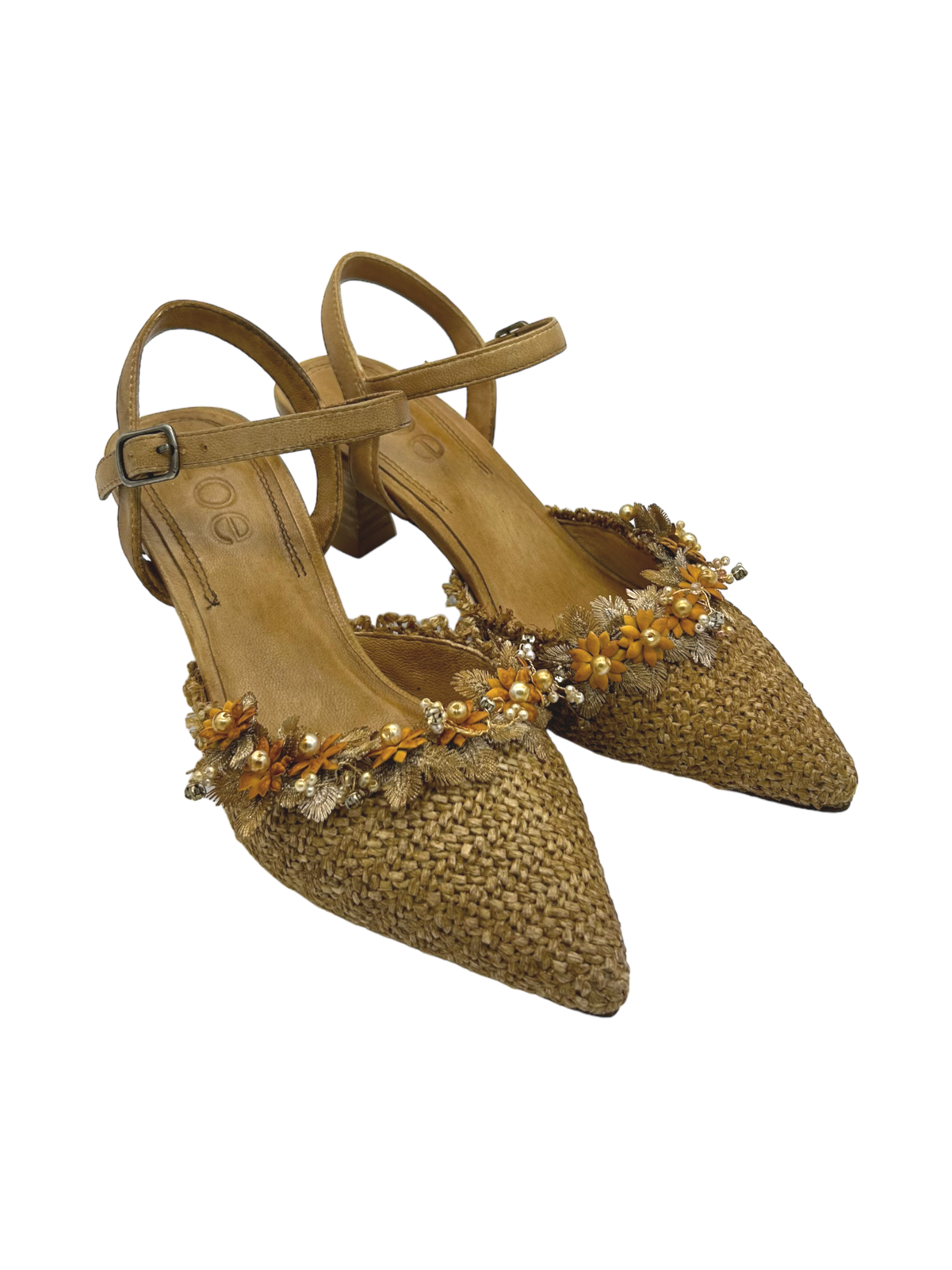 Sandalo pelle Zoe raffia Cuoio  - Iowa 02 -