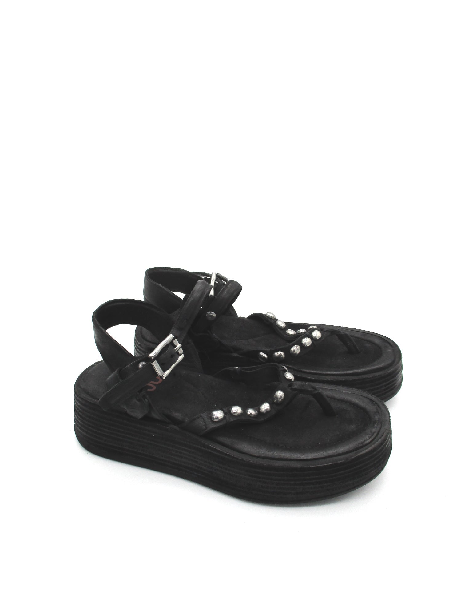 Sandalo zeppa in pelle donna AS98 Black - A78002 -