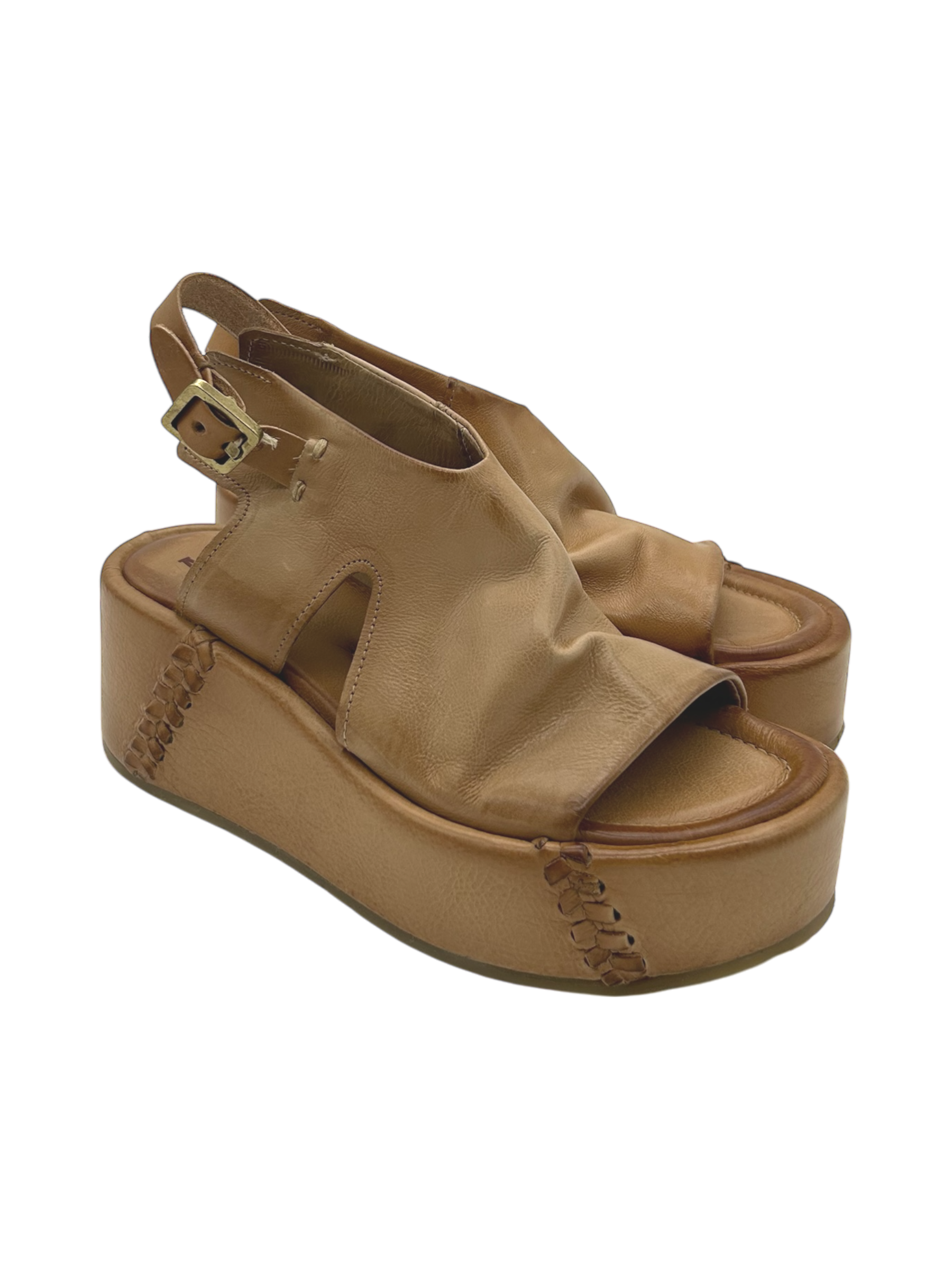 Sandalo zeppa pelle donna AS98 Grano - B99003 -