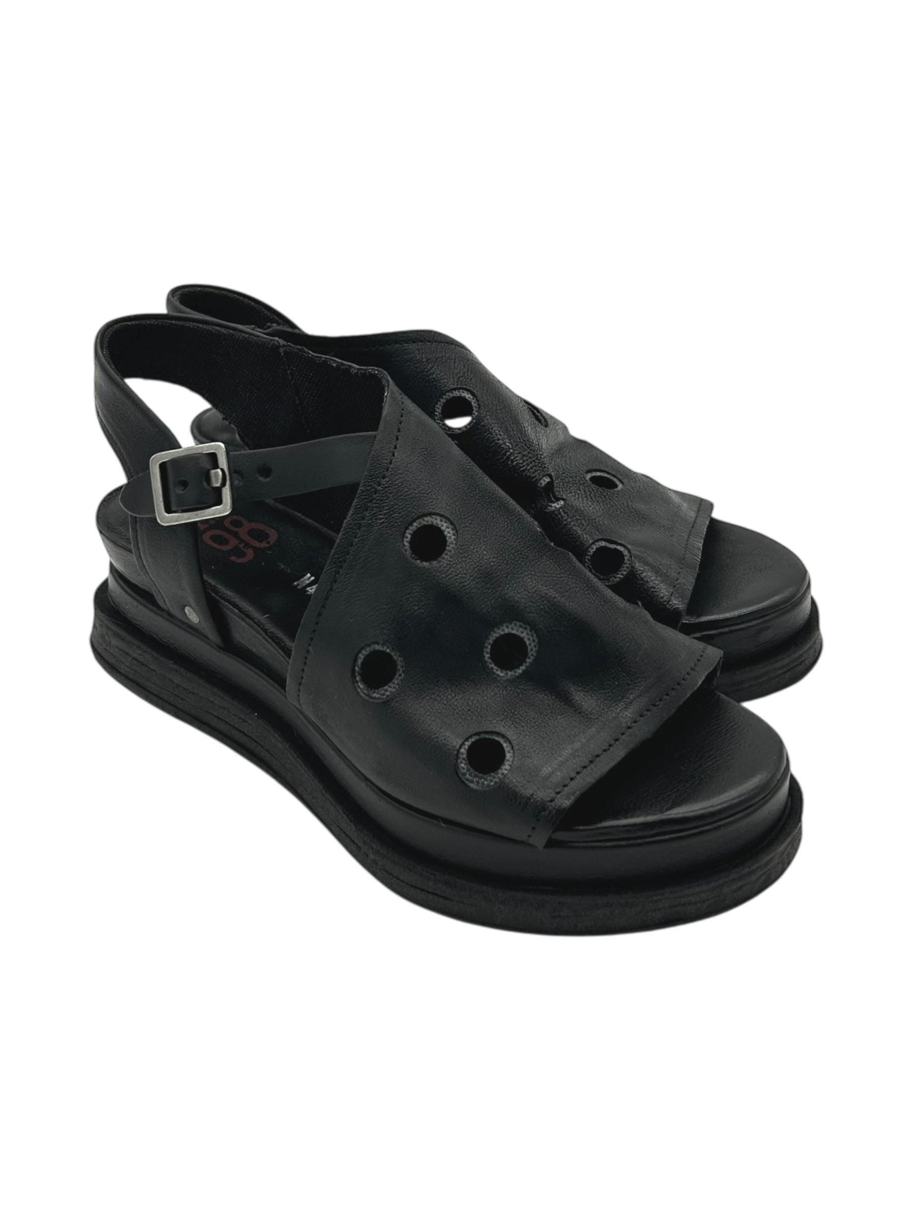 Sandalo zeppa pelle donna AS98 Nero - A15043 -