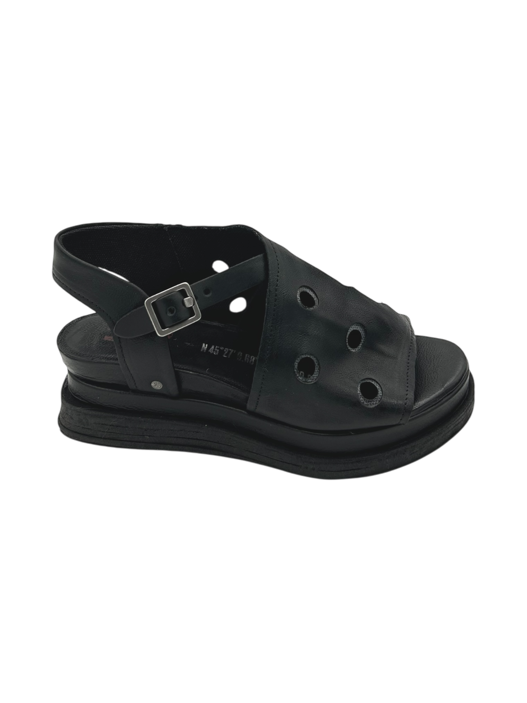 Sandalo zeppa pelle donna AS98 Nero - A15043 -