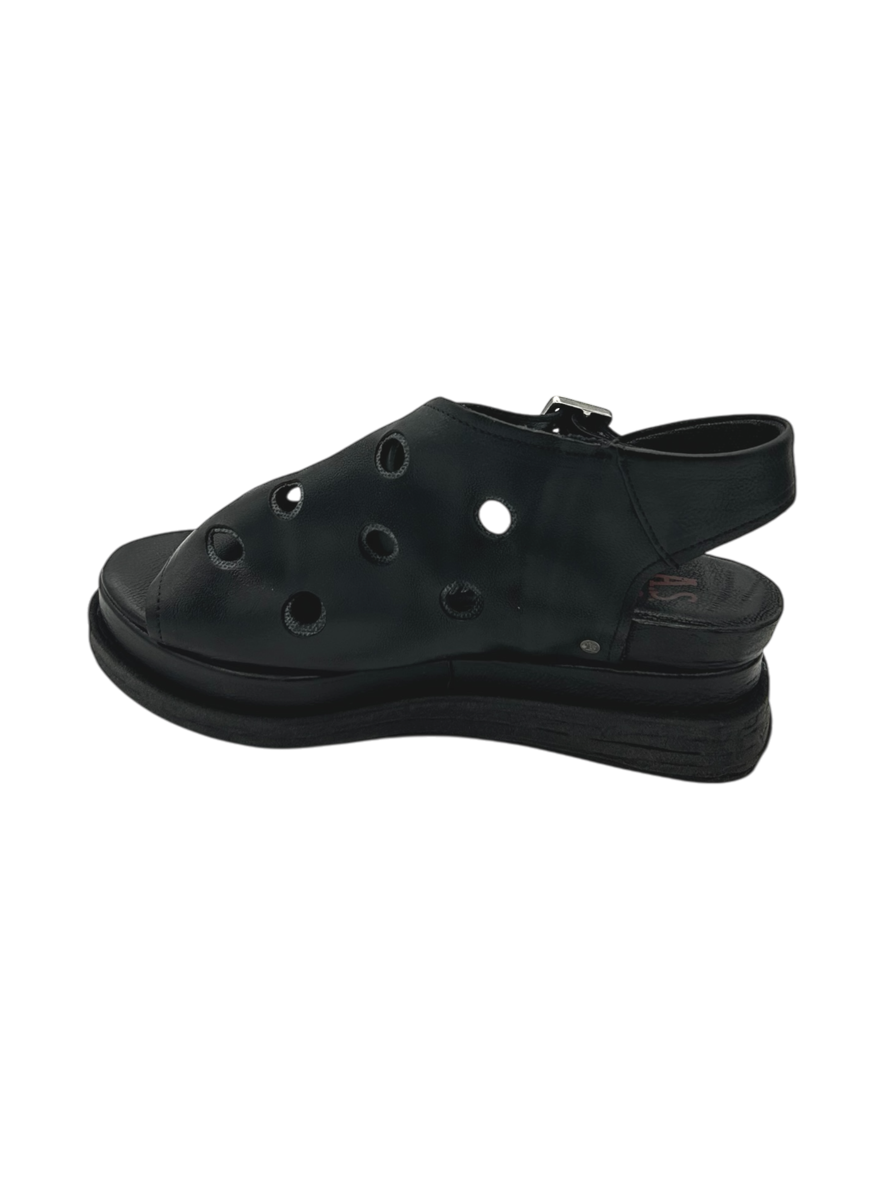 Sandalo zeppa pelle donna AS98 Nero - A15043 -