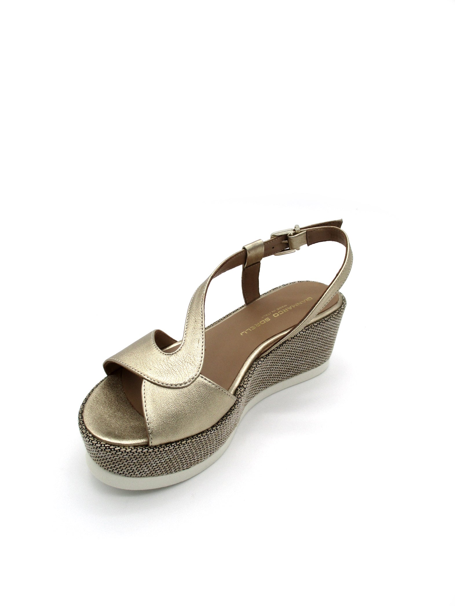 Sandalo zeppa pelle donna GIANMARCO SORELLI Laminato Wash Platino - 2158 -