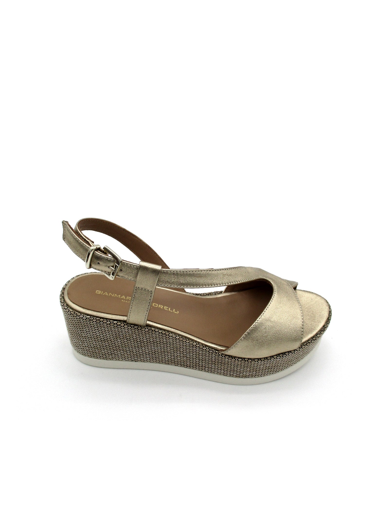 Sandalo zeppa pelle donna GIANMARCO SORELLI Laminato Wash Platino - 2158 -