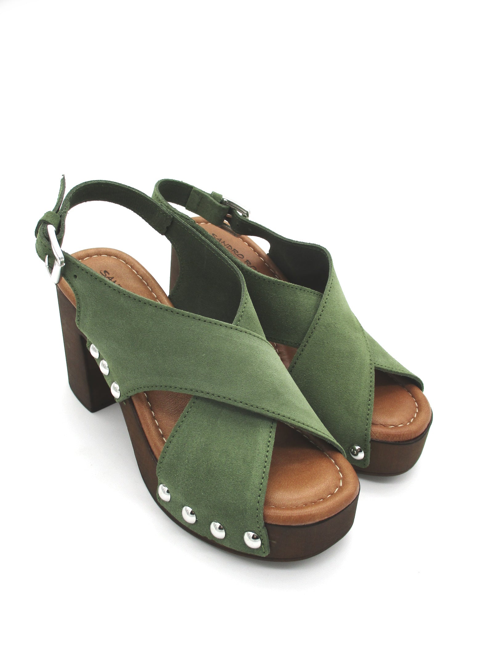 Sandalo zoccolo camoscio donna Valery Verde bosco - 8513 -