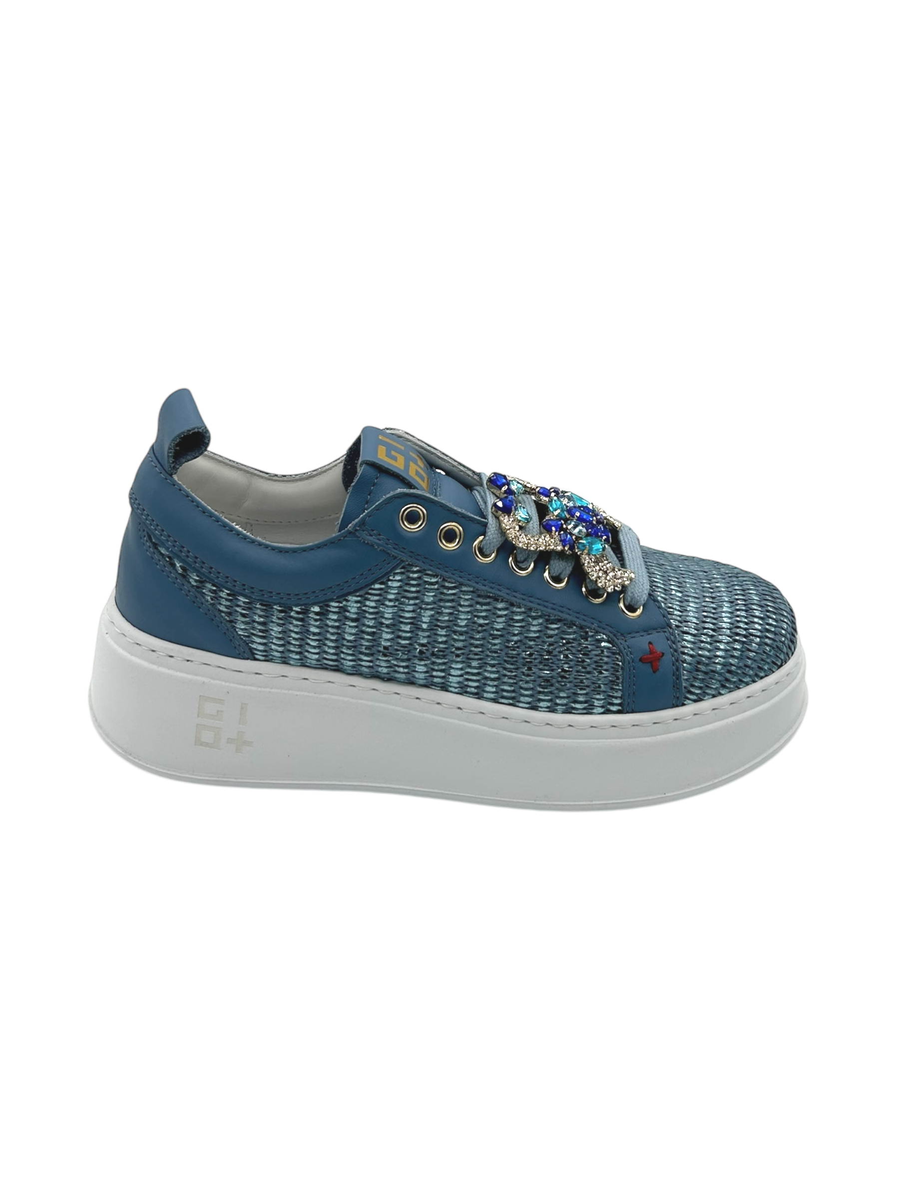 Sneakers pelle donna GIO+ Combi Raffia Jeans -PIA350 B-