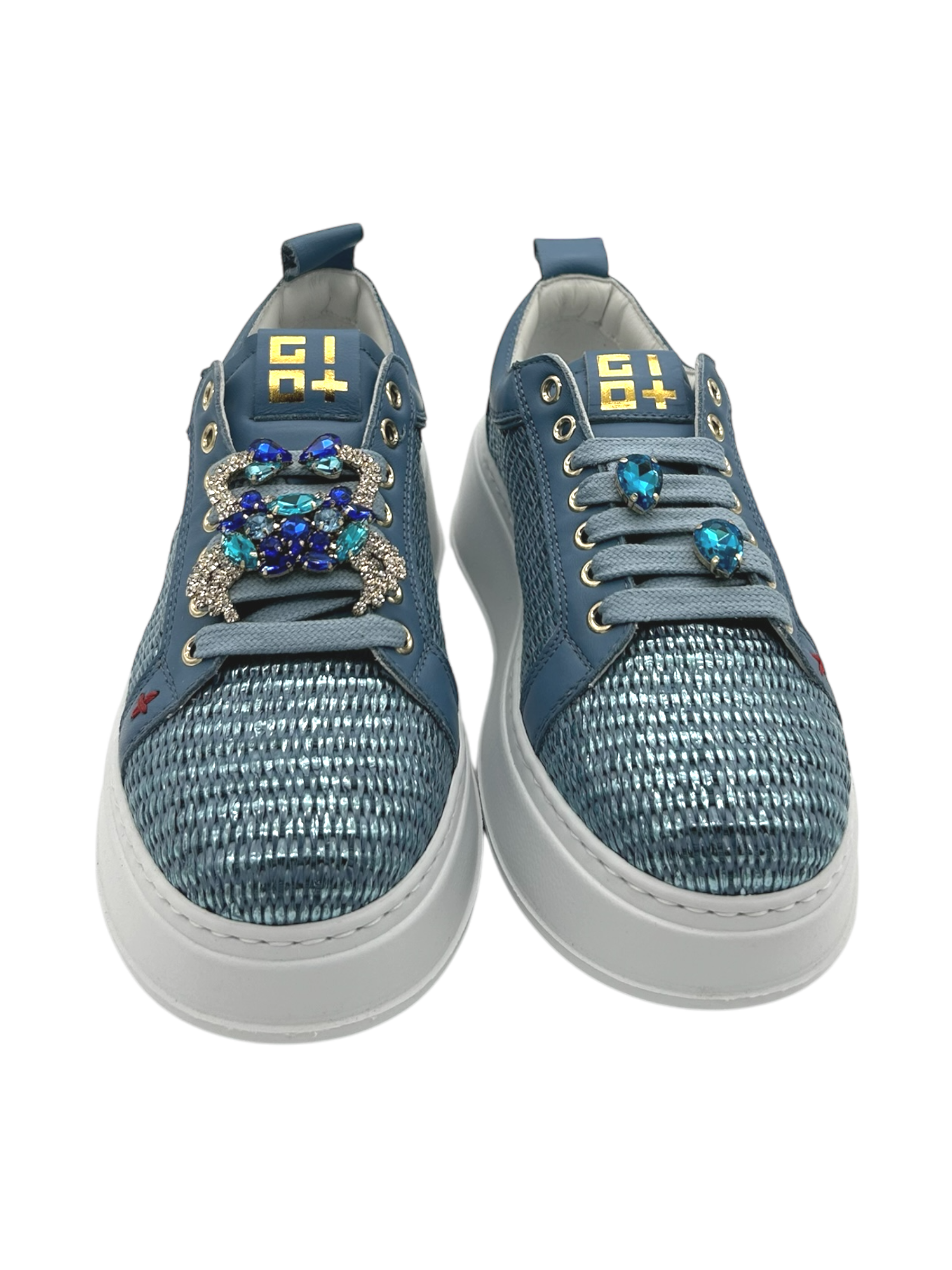 Sneakers pelle donna GIO+ Combi Raffia Jeans -PIA350 B-
