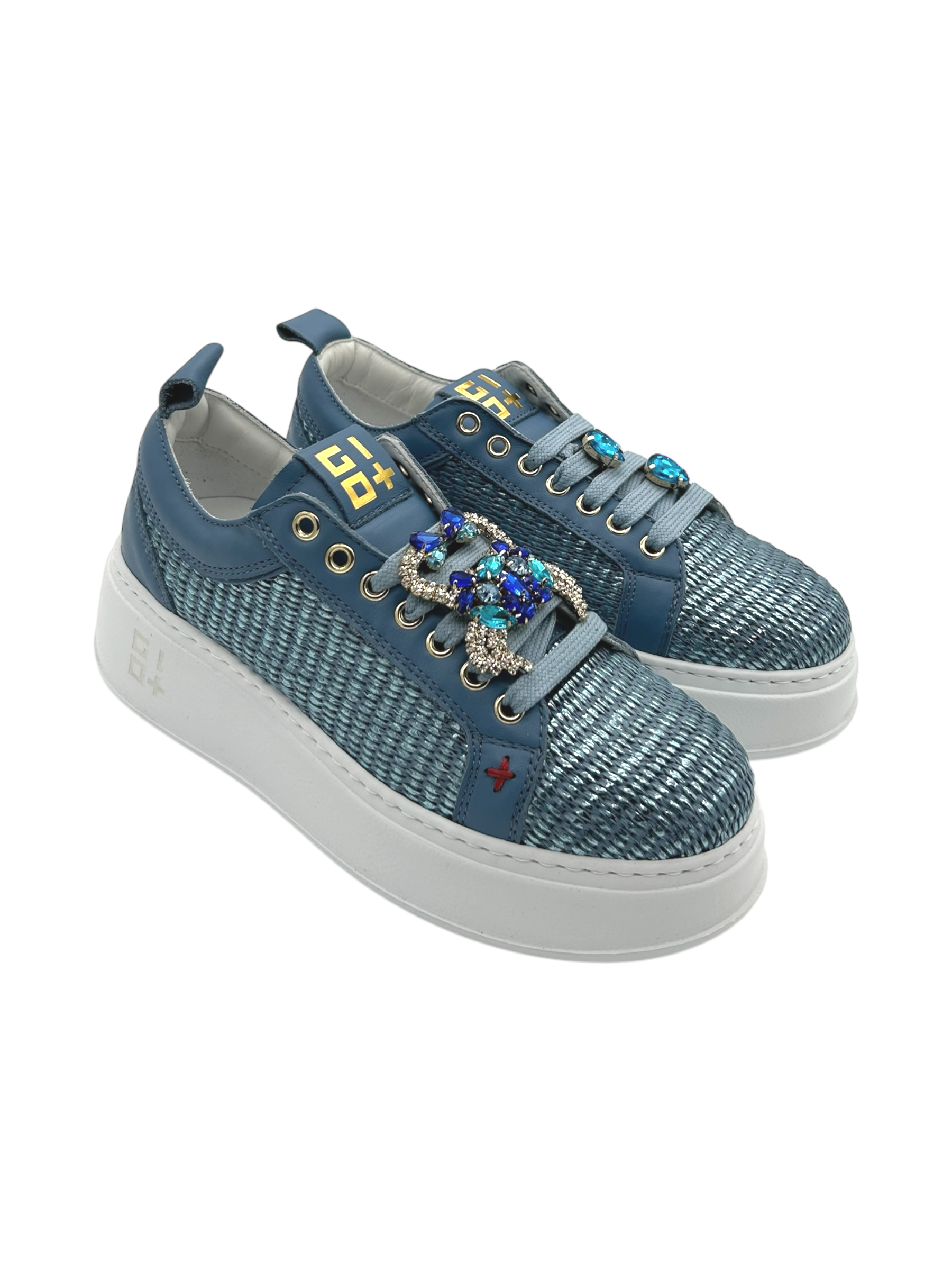 Sneakers pelle donna GIO+ Combi Raffia Jeans -PIA350 B-