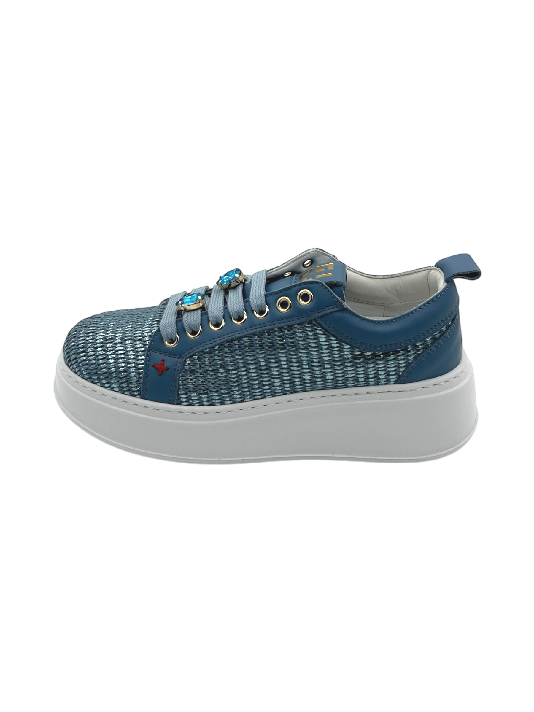 Sneakers pelle donna GIO+ Combi Raffia Jeans -PIA350 B-