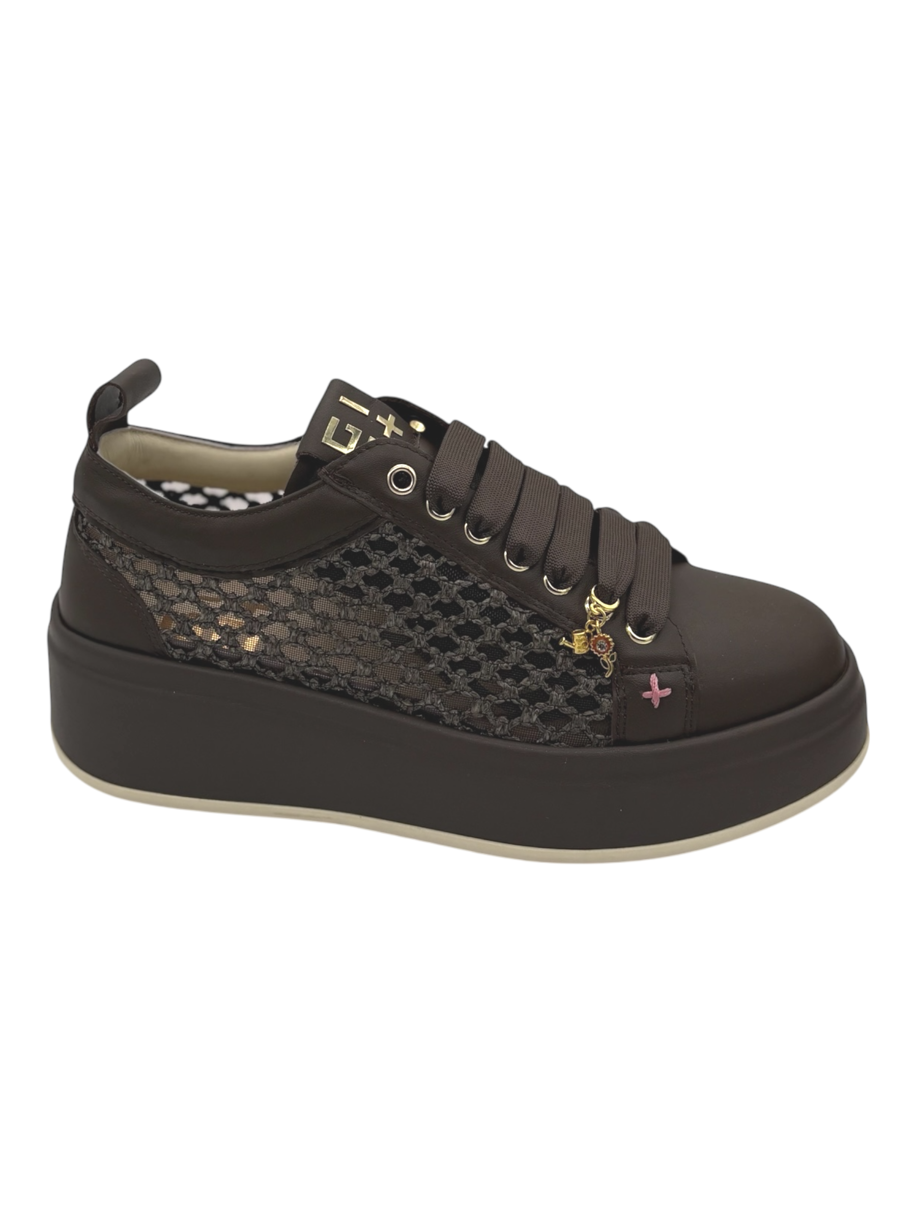 Sneakers pelle donna GIO+ Combi Raffia Moro -Oliva 50C-