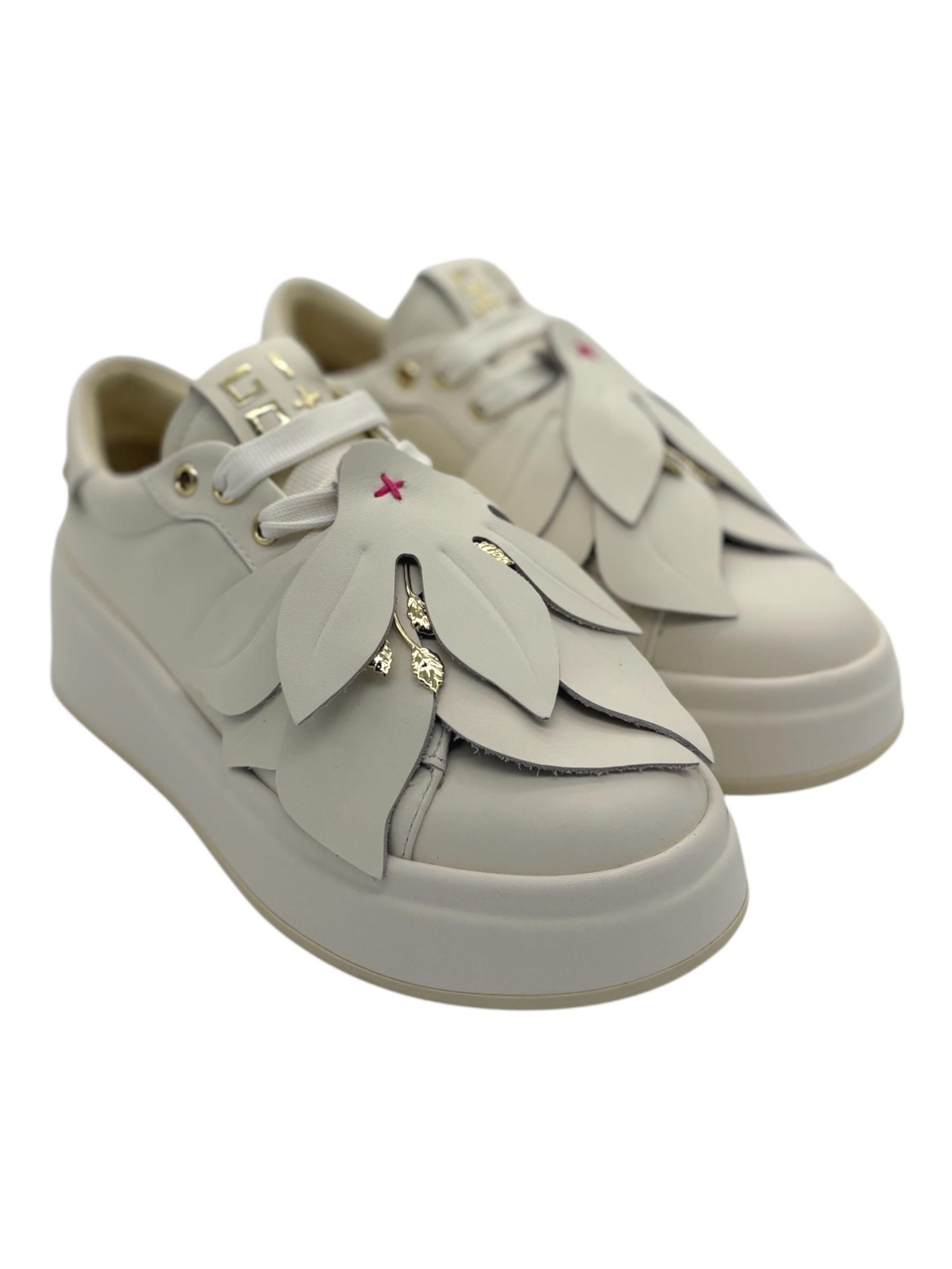 Sneakers pelle donna GIO+ Combi flowers latte -Oliva 00A -