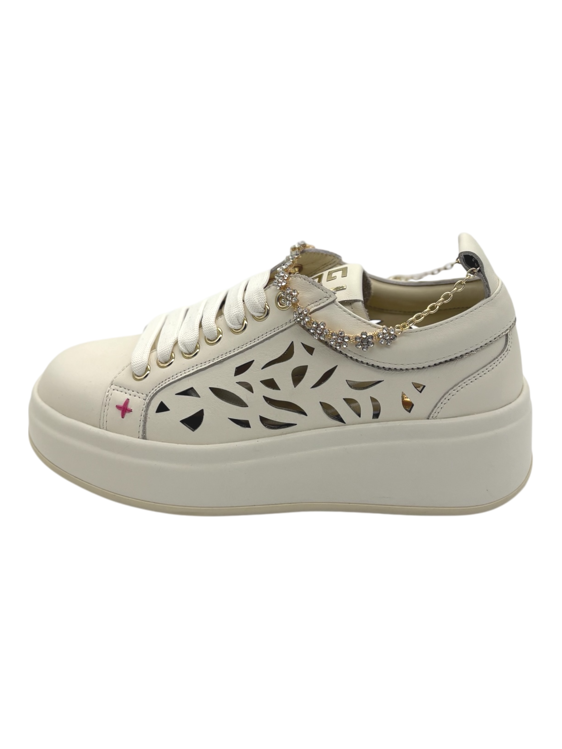 Sneakers pelle donna GIO+ Combi Laser latte -Oliva 52A -