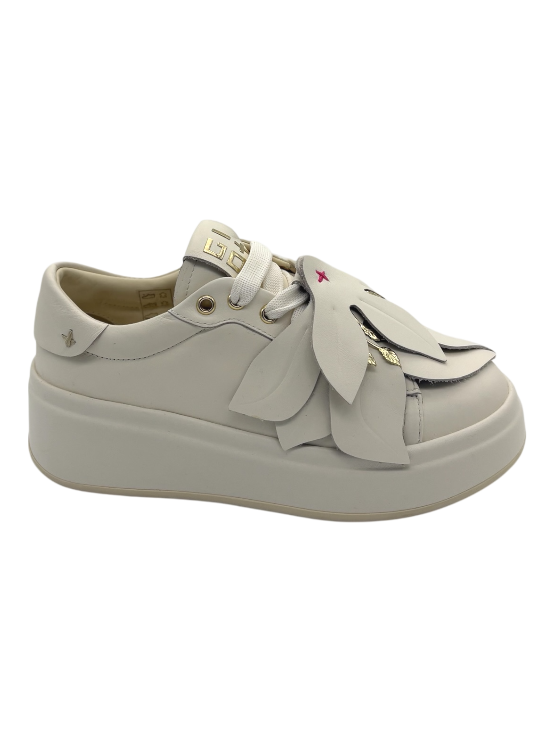 Sneakers pelle donna GIO+ Combi flowers latte -Oliva 00A -