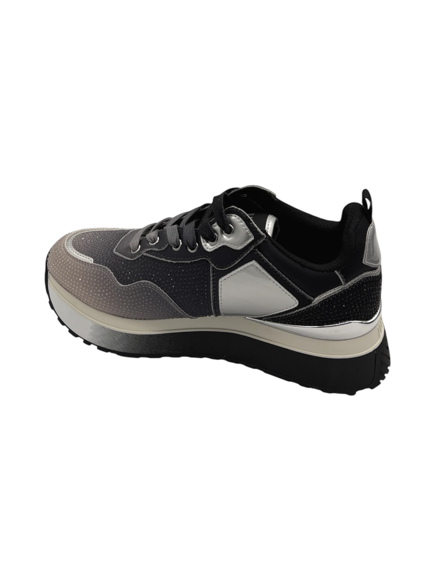 Sneakers pelle LIUJO Satin strass Black white - Maxi Wonder 01 -