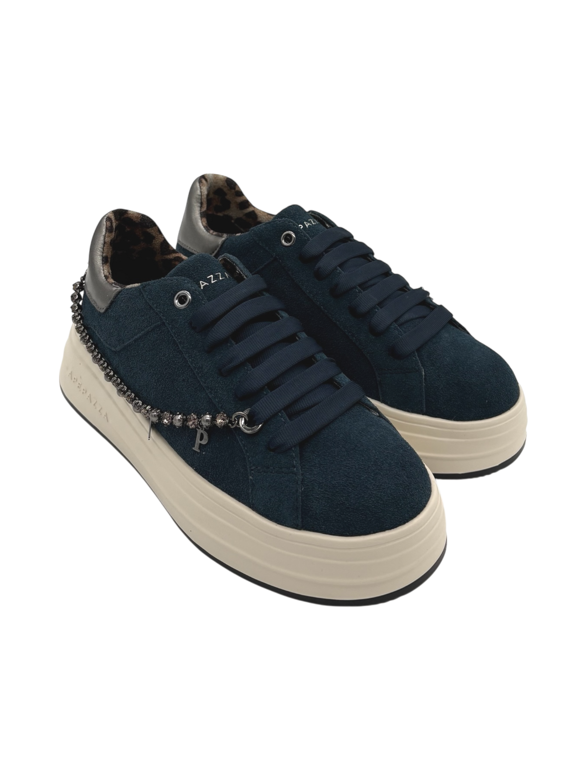 Apepazza Sneakers Melissa In Velluto Blu Con Suola Platform - Scarpe Sportive Di Carattere Con Disegni A Mano, Look Unico E Artistico