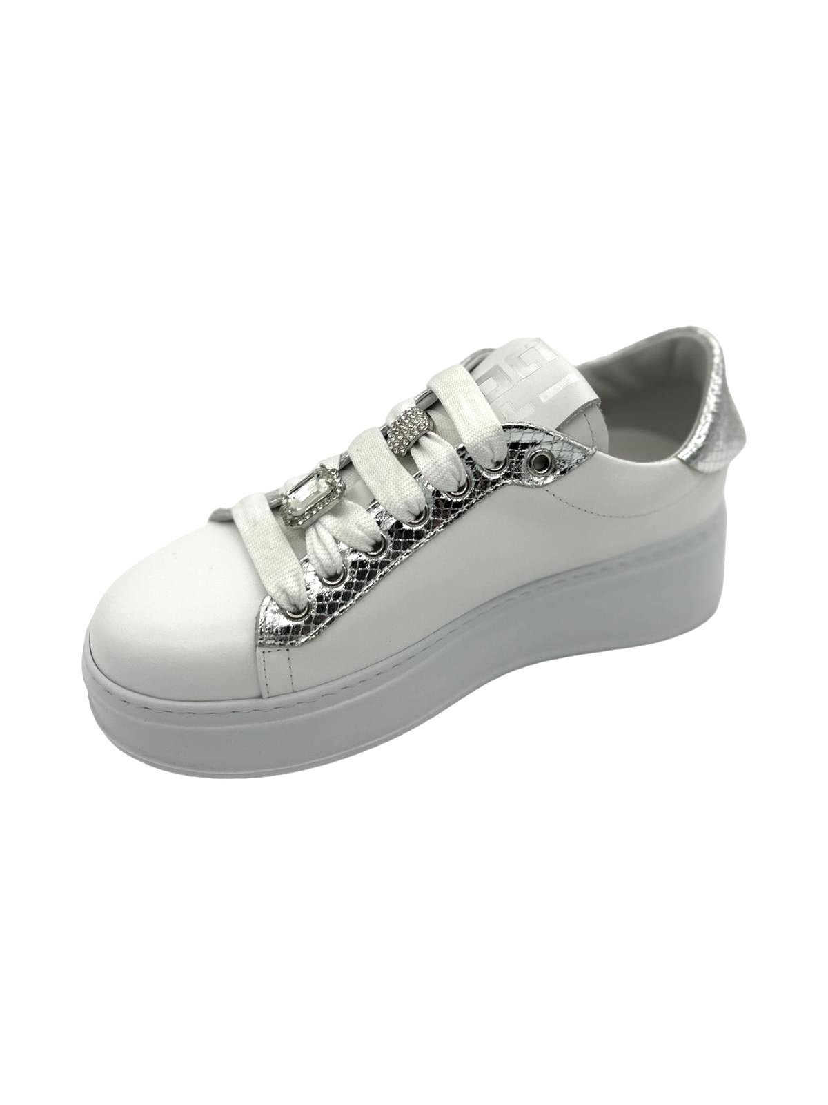 Sneakers pelle donna GIO+ Combi Bianco Viperina Argento - PIA 178A -