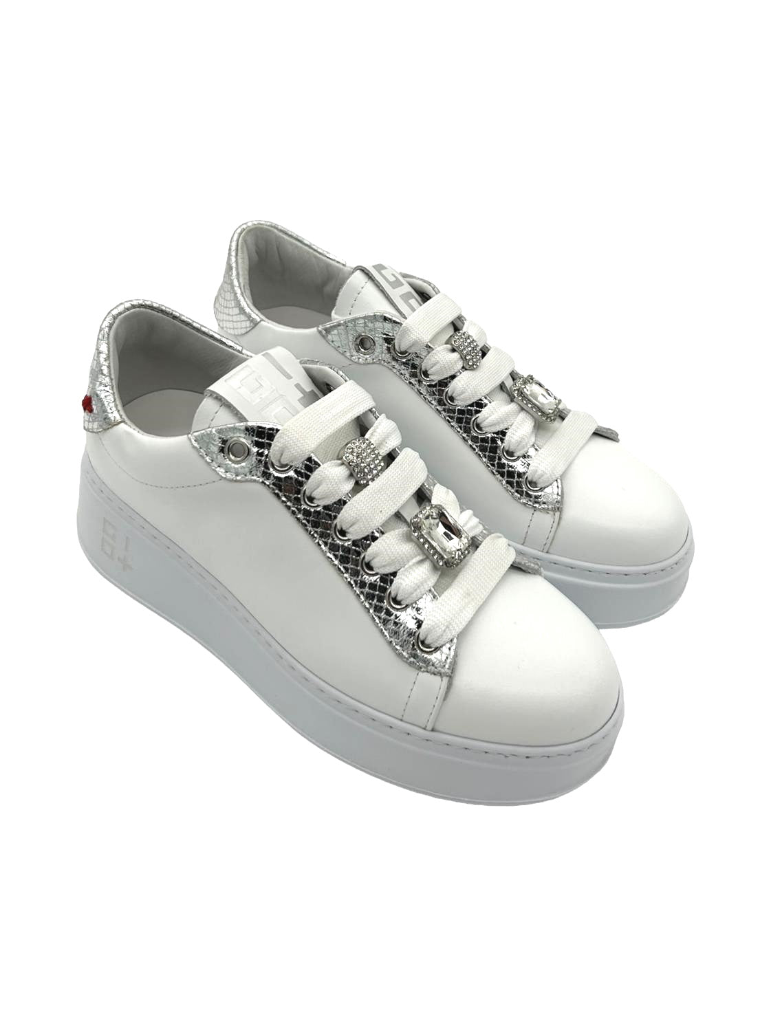 Sneakers pelle donna GIO+ Combi Bianco Viperina Argento - PIA 178A -