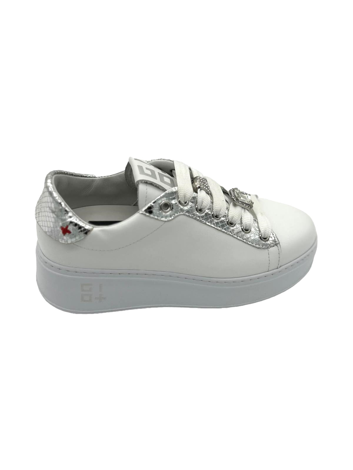 Sneakers pelle donna GIO+ Combi Bianco Viperina Argento - PIA 178A -