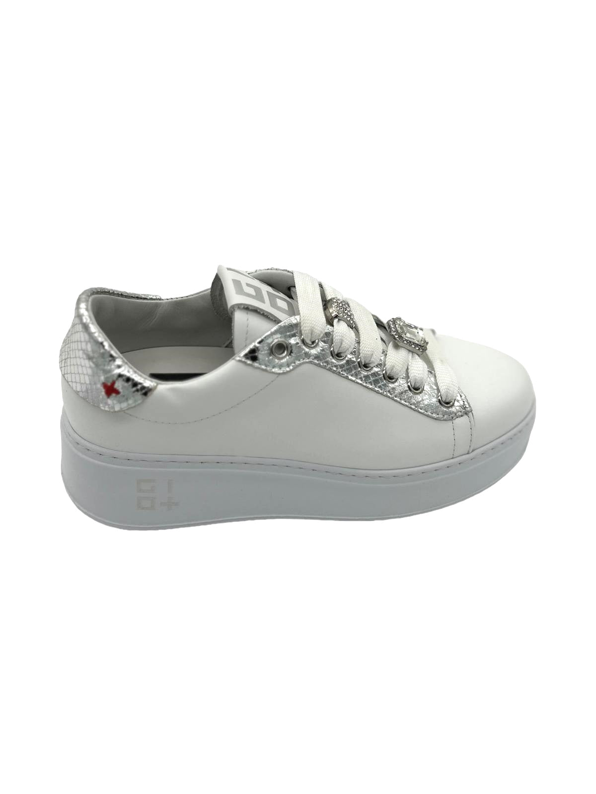 Sneakers pelle donna GIO+ Combi Bianco Viperina Argento - PIA 178A  -