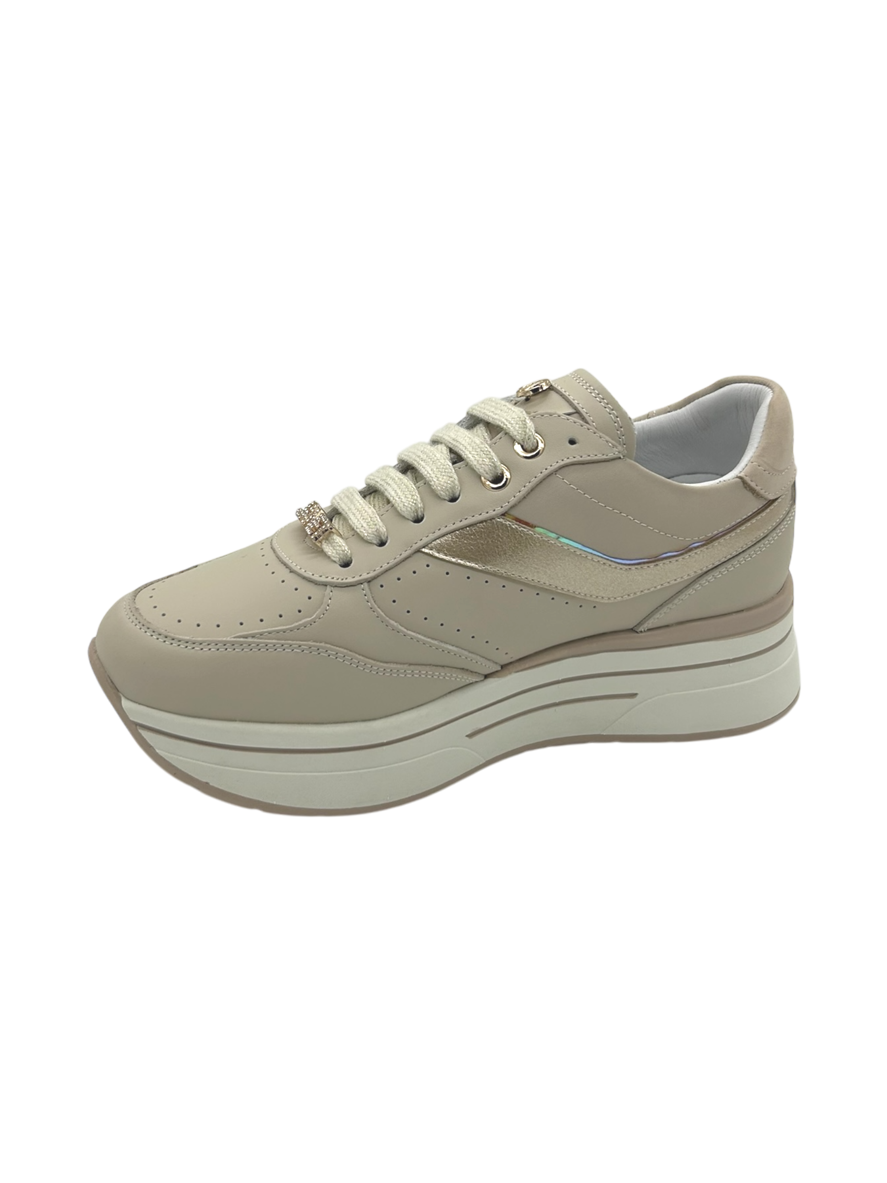 Sneakers pelle donna Janet & Janet Beige-Platino - Venezia 020 -