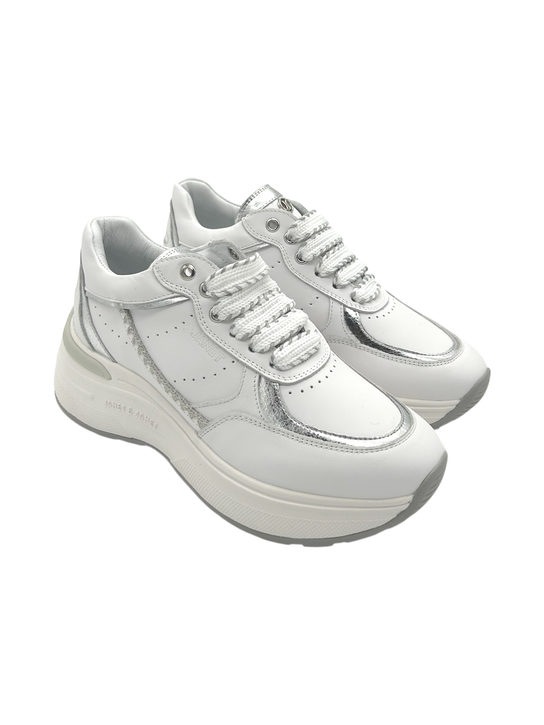 Sneakers pelle donna Janet & Janet White-Silver - Firenze 060 -