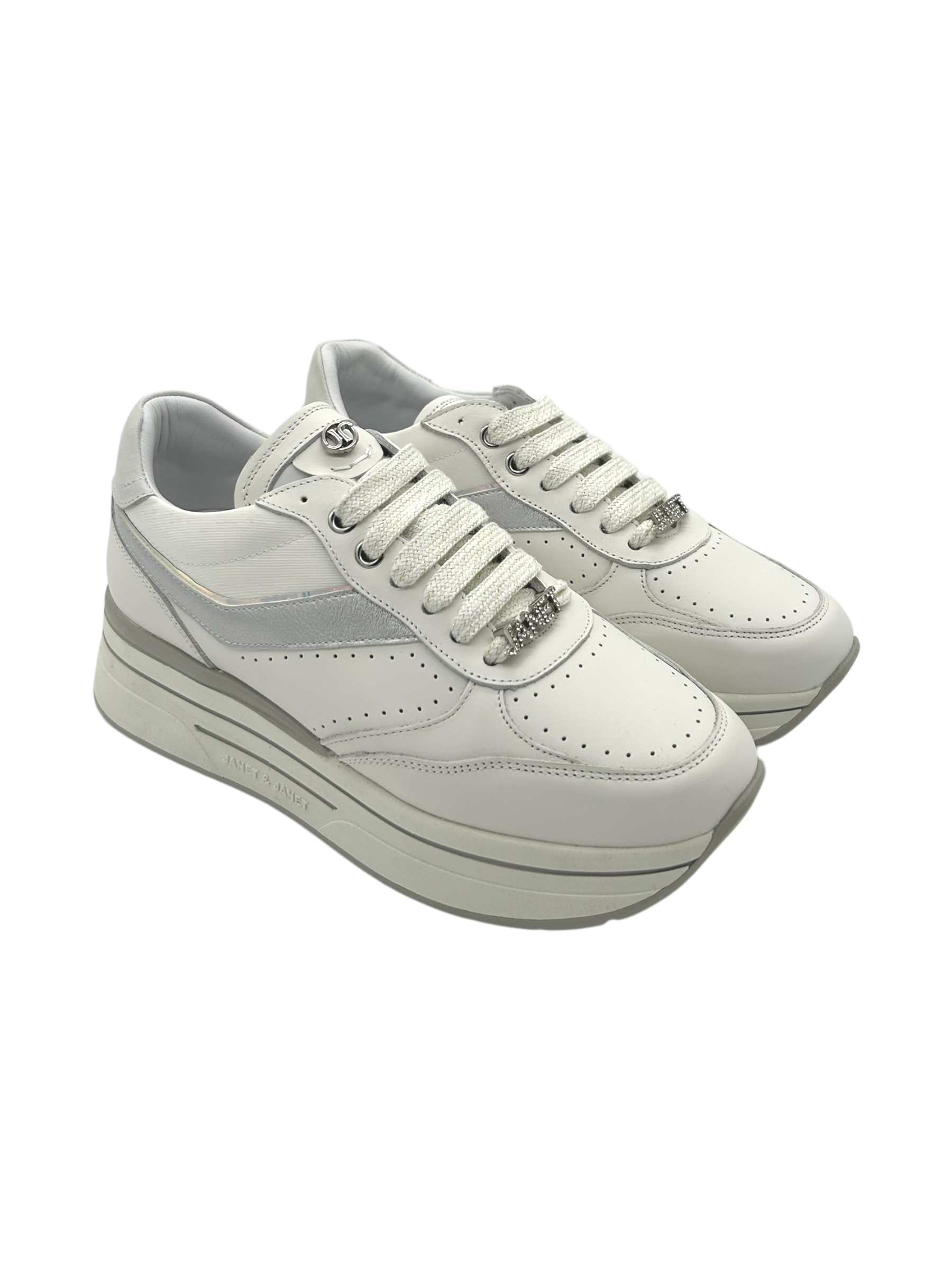 Sneakers pelle donna Janet & Janet White-Silver - Venezia 020 -