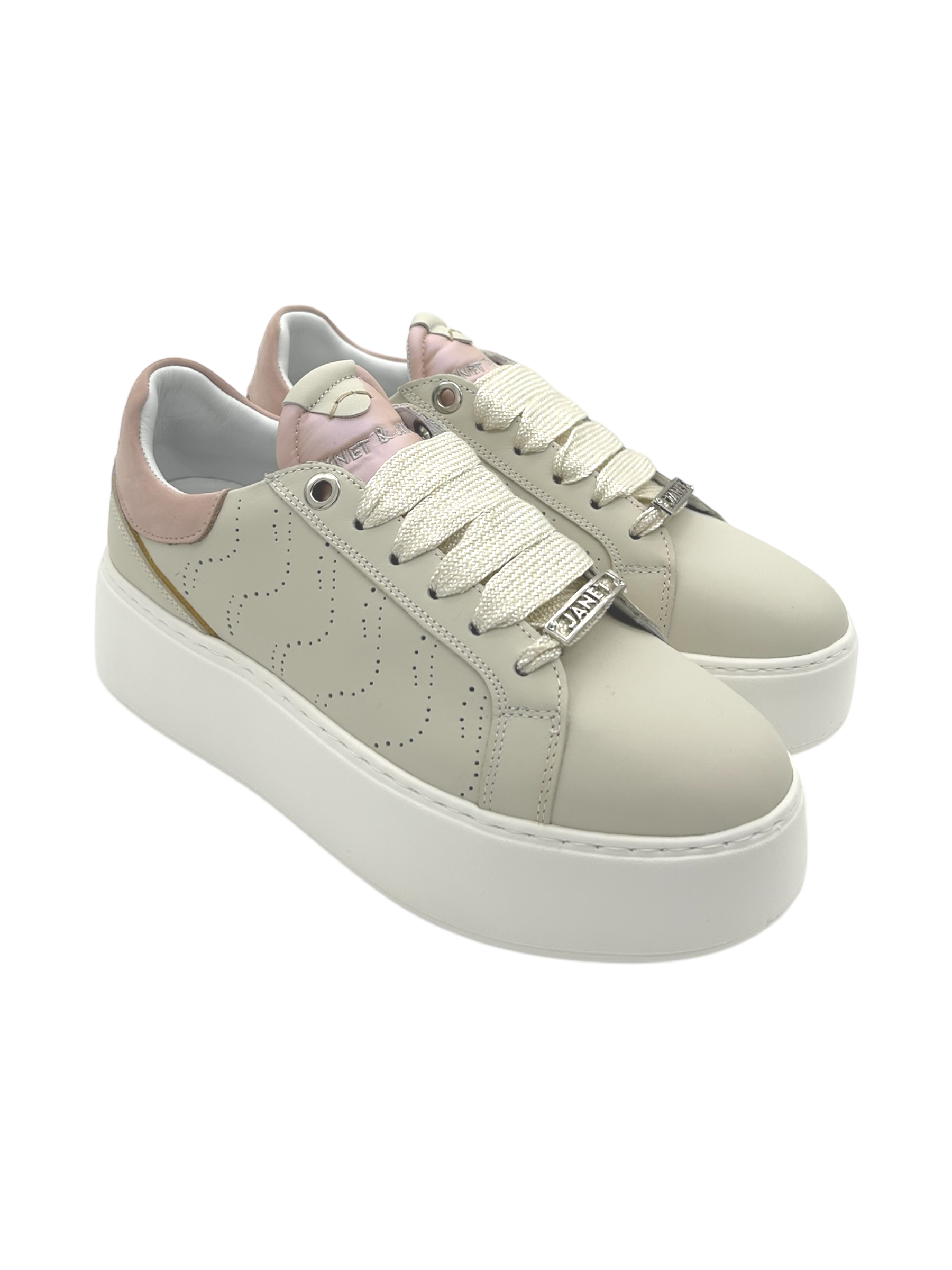 Sneakers pelle donna Janet & Janet White milk-Pink - Milano 001 -