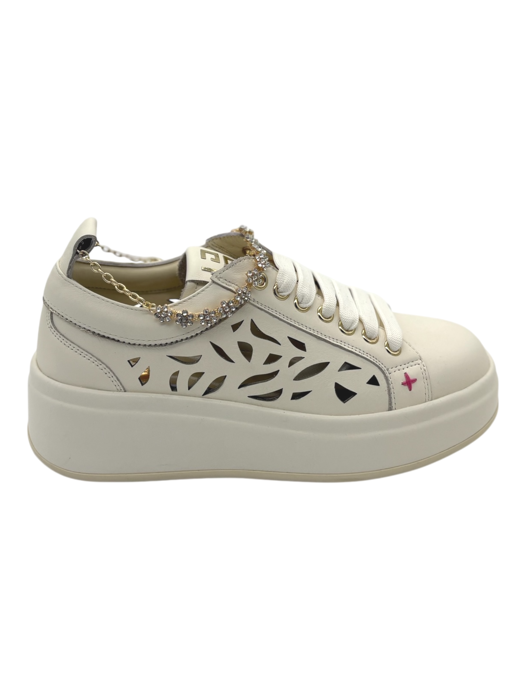 Sneakers pelle donna GIO+ Combi Laser latte -Oliva 52A -