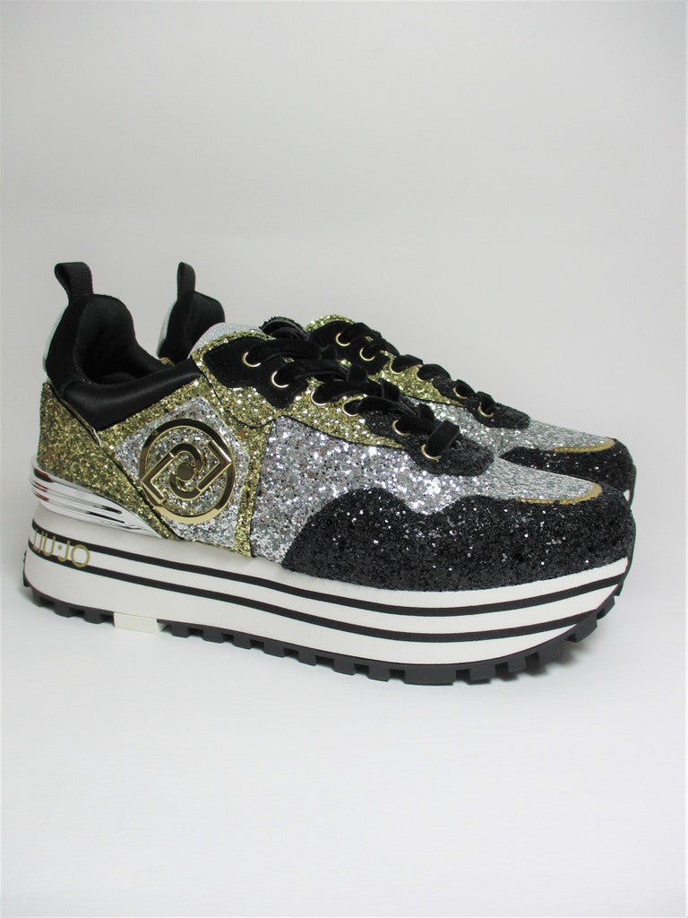 Sneaker pelle donna LIU JO Maxi Wonder 1 Nera/Oro/Argento