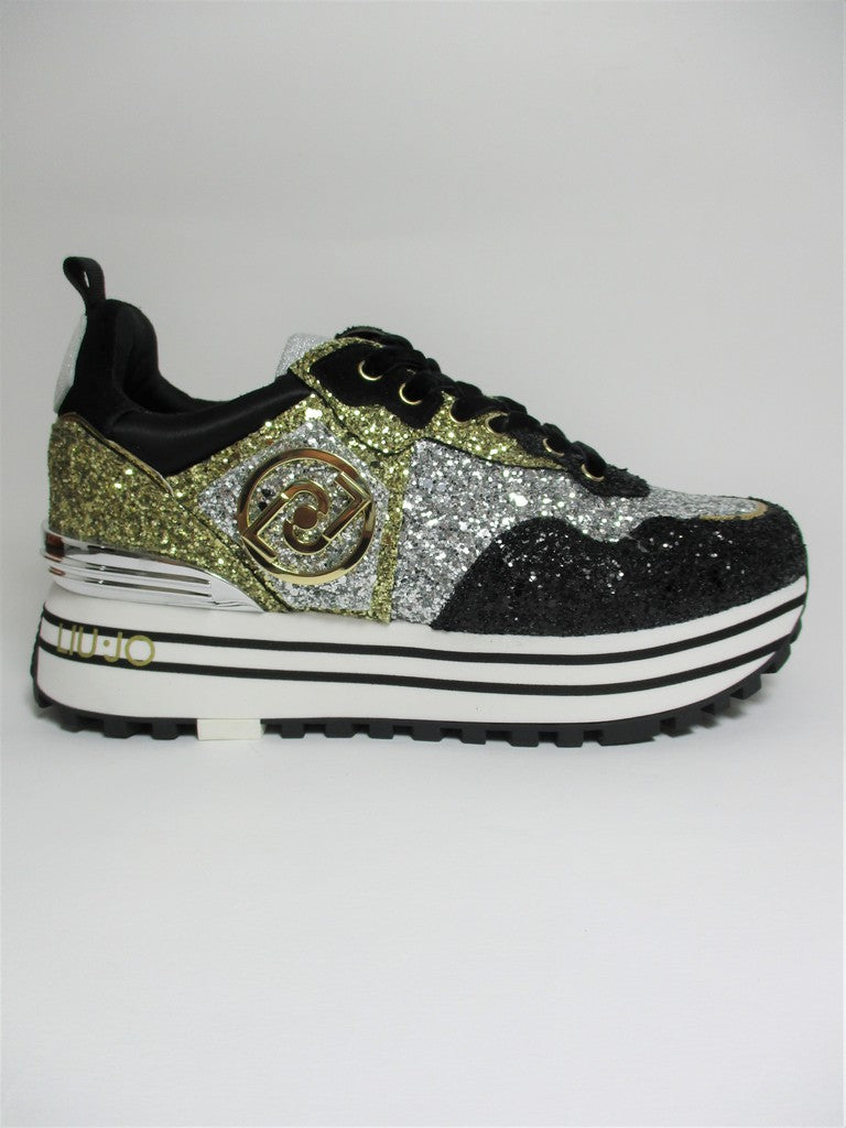 Sneaker pelle donna LIU JO Maxi Wonder 1 Nera/Oro/Argento