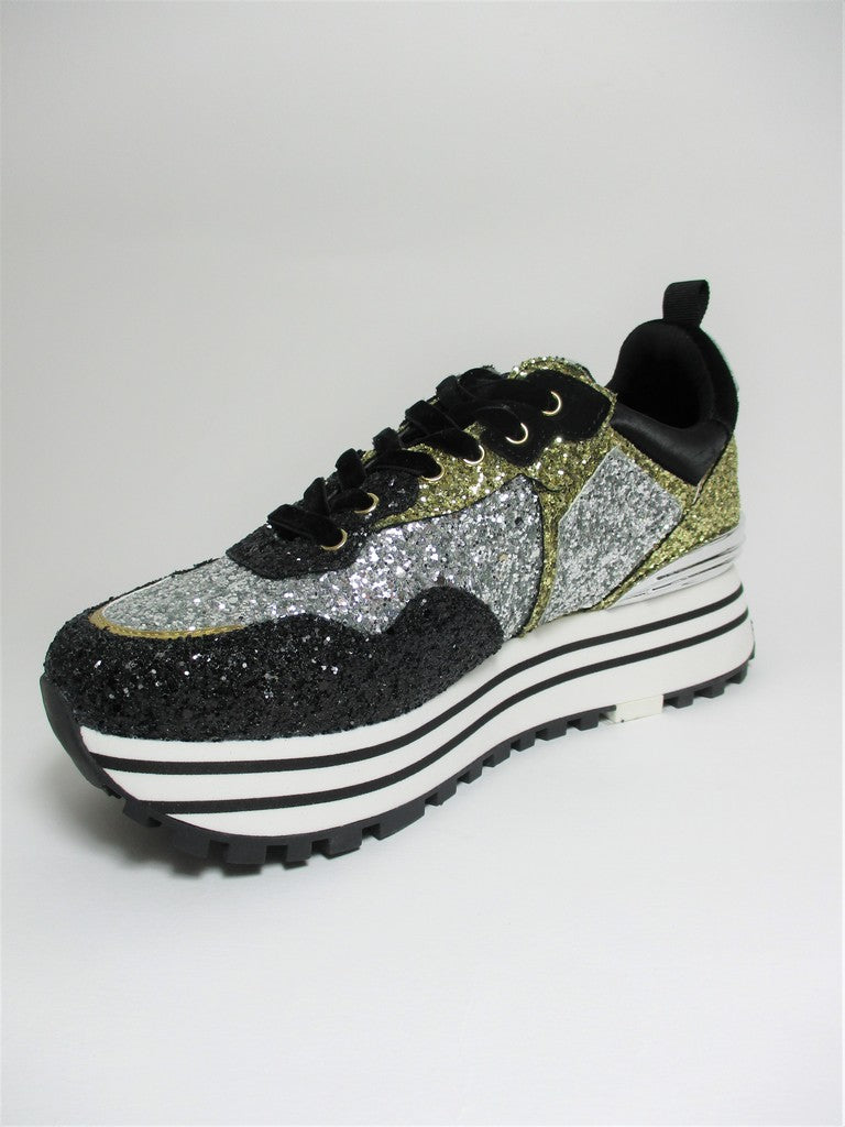 Sneaker pelle donna LIU JO Maxi Wonder 1 Nera/Oro/Argento