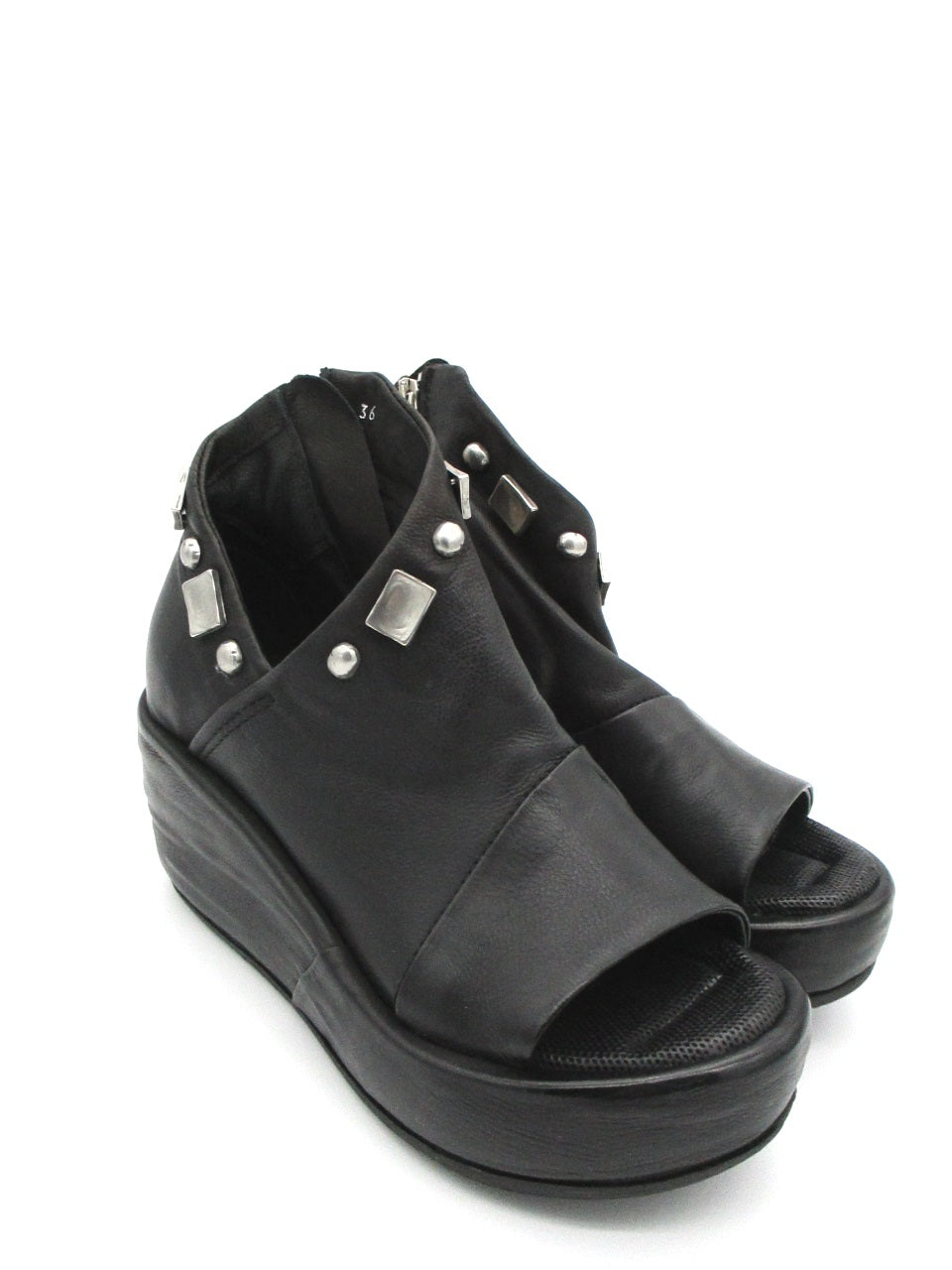 Sandalo zeppa in pelle donna As98 A76005 Black
